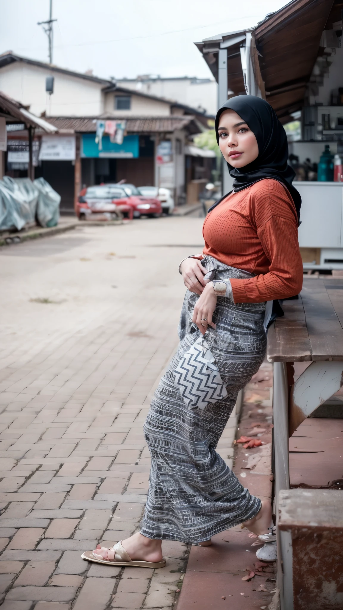 masterpiece, (ultra-high-definition portrait, vignet:1.4), Realistic, extremely detailed, CG unified, 8k, Clean lines, highly detailed, High-definition, raw color photos, she is smiling, Realistic portrait, Cinematic Light, Beautiful detailed, (1hijabgirl, indonesian:1.5), (165cm tall, big breasts with lips like she wants to kiss:1.5), Beautiful big breasts, breasts details, very tight, (Biggorgeous breast, Serious Face:1.5), (Serious Face, Big Breast:1.4), Close up of a girl in Beautiful clothes with errected nipple, biggorgeous breast, Soft smile, scarf, (Bombastic Side Eyes with curvaceous body:2), pose 4 of 1 6, Undress, No bra, (nipples that are clearly sticking out detail:1.2), Outdoors, high intricate detailed.