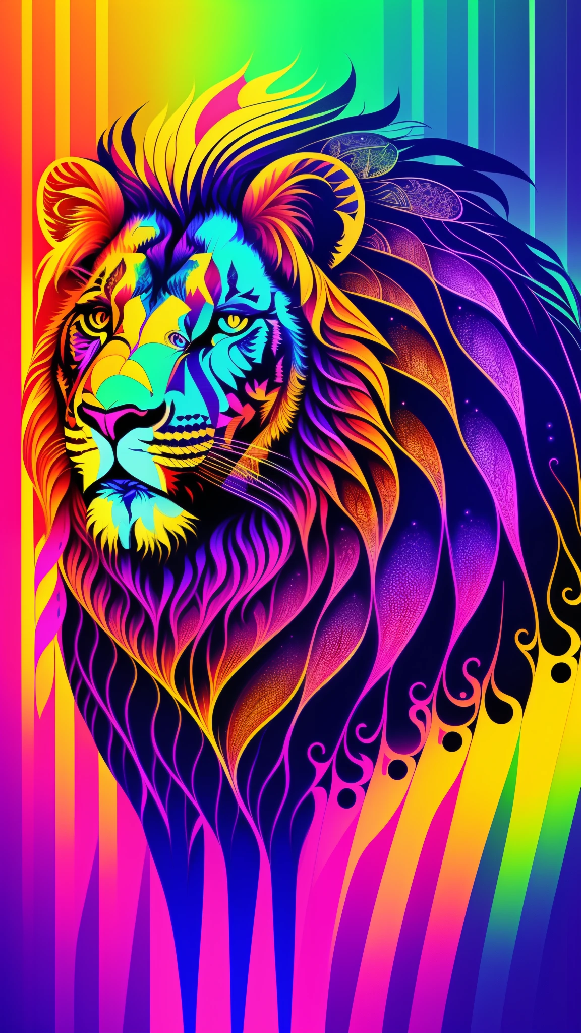 Create a psychedelic illustration of a lion