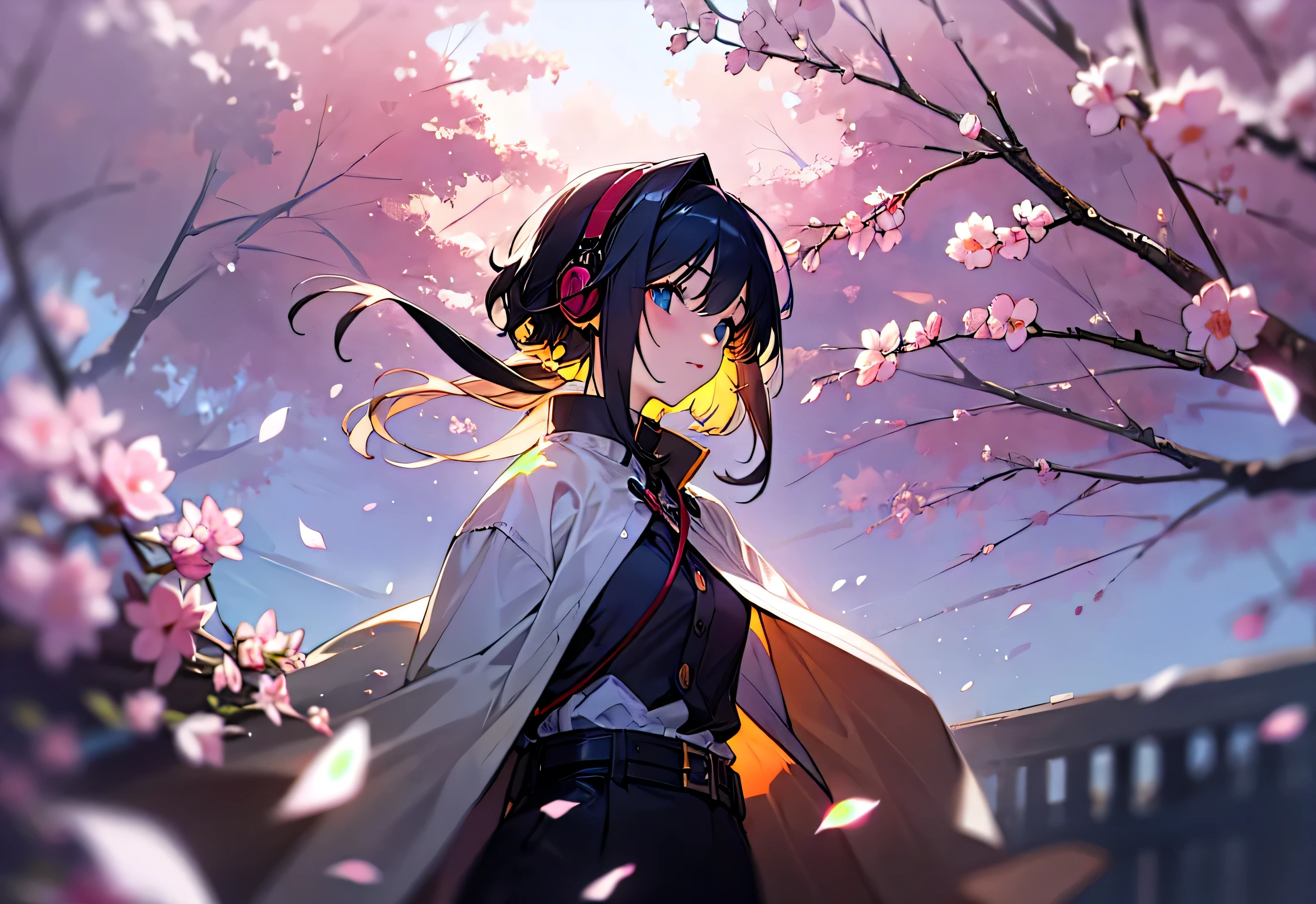 headphone spring clothes relax cherry blossoms picnic night You can see the night view Highest image quality