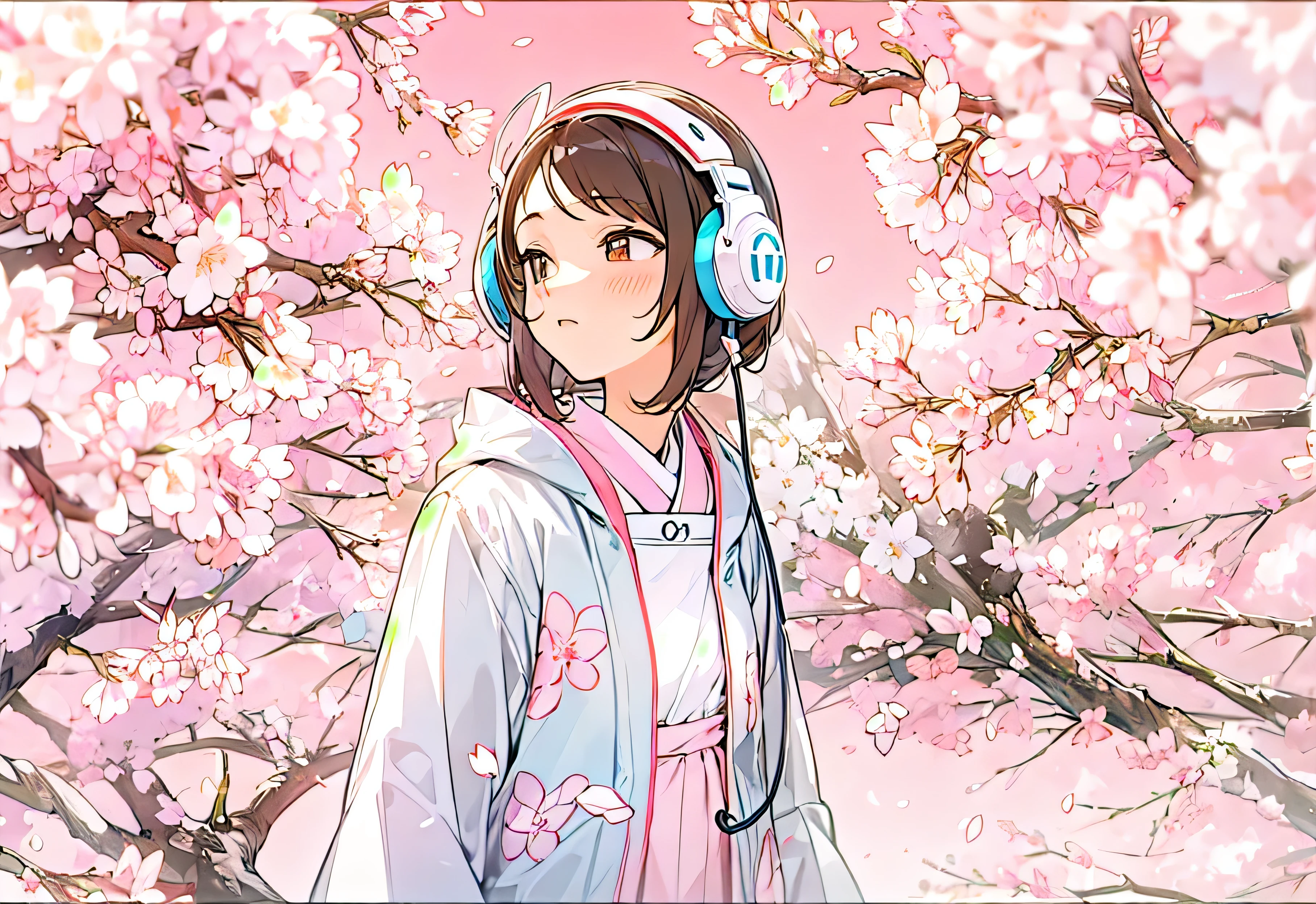 headphone　spring clothes　Japan　cherry blossoms　