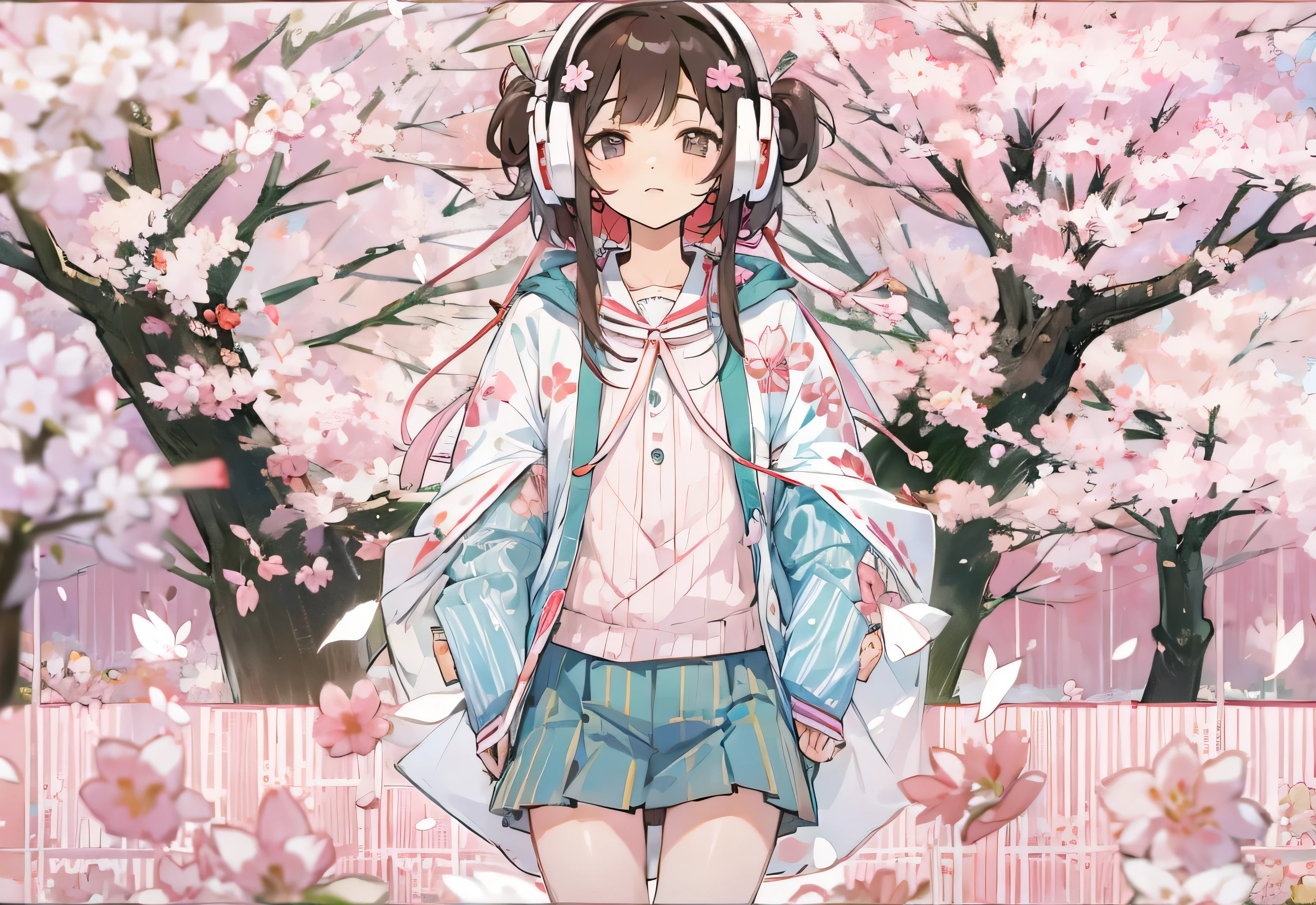 headphone　spring clothes　Japan　cherry blossoms　