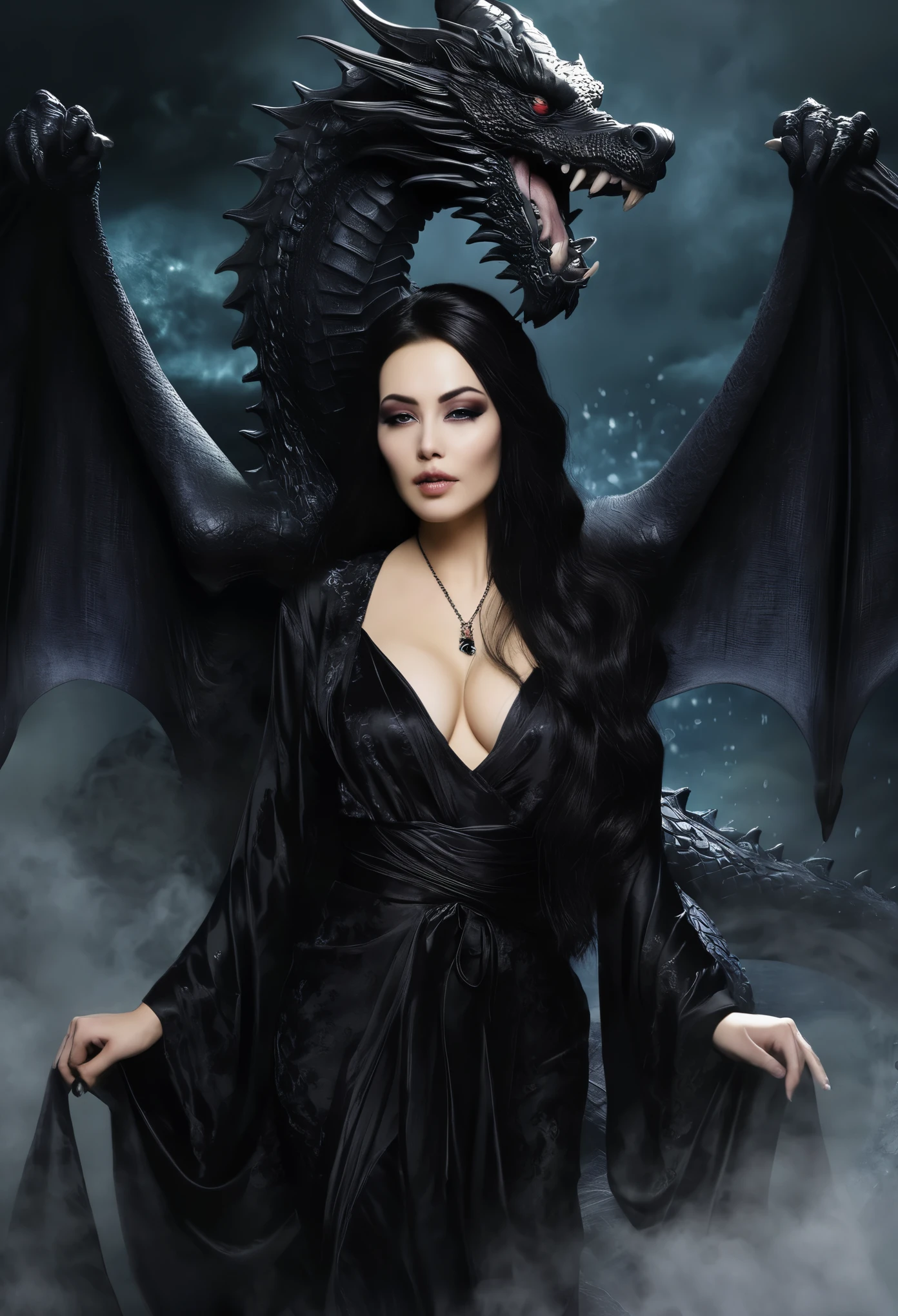 (best quality,4k,8k,highres,masterpiece:1.2),ultra-detailed,(realistic,photorealistic,photo-realistic:1.37),evil mystic black dragon,lovely temptress,seductive eyes,dark seductive atmosphere,Feudal Japan,nighttime,men's rooms,powerful aura,transformation process,magical elements,mystical background,erotically charged,forbidden desires,ceremonial robes,dark shadows,flickering candlelight,whispering winds,hidden desires,mysterious rituals,secretive encounters,mesmerizing beauty,enthralled men,embrace of darkness,bewitching allure,stealing seed,twisted pleasures,unsettling presence,dangerous seduction,clashing desires,forbidden fantasies,intense passion,mystical charm,ensnaring spell,irresistible temptation,tangled emotions,dark secrets,dark seductress.