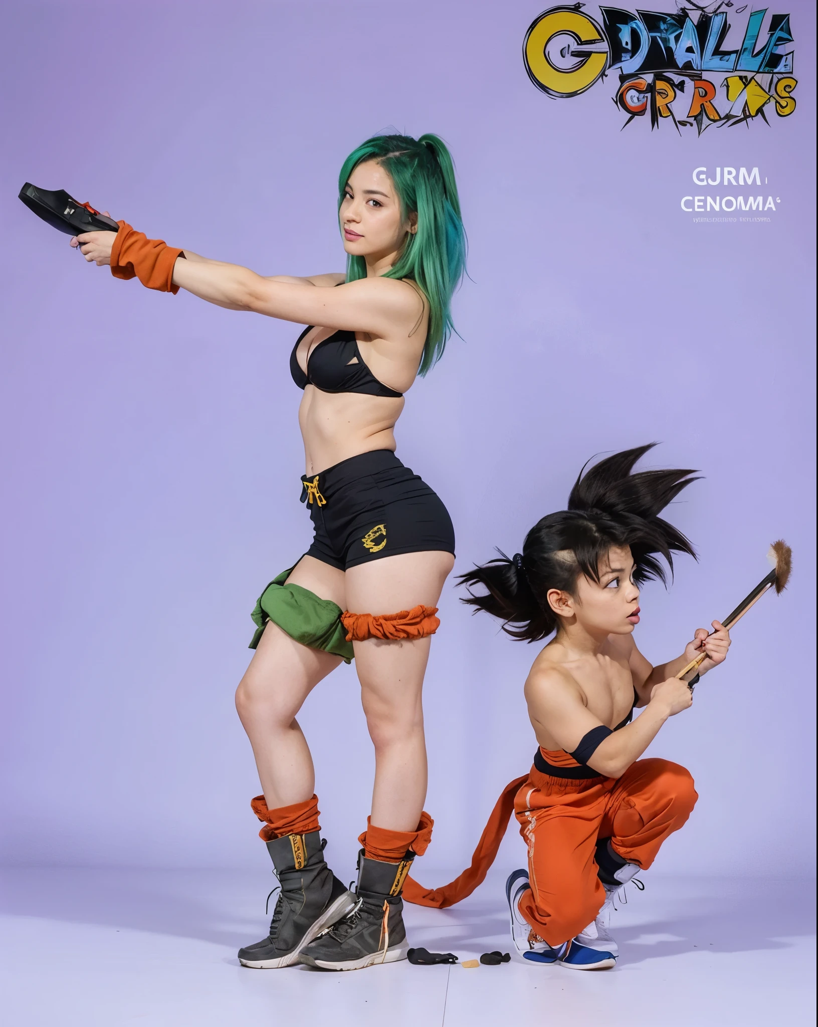 Bulma e Goku, extremamente realista, muito linda, extremamente realista, sexy, bunda grande, pernas grossas, Goku sem camisa, rabo de macaco, DBZ