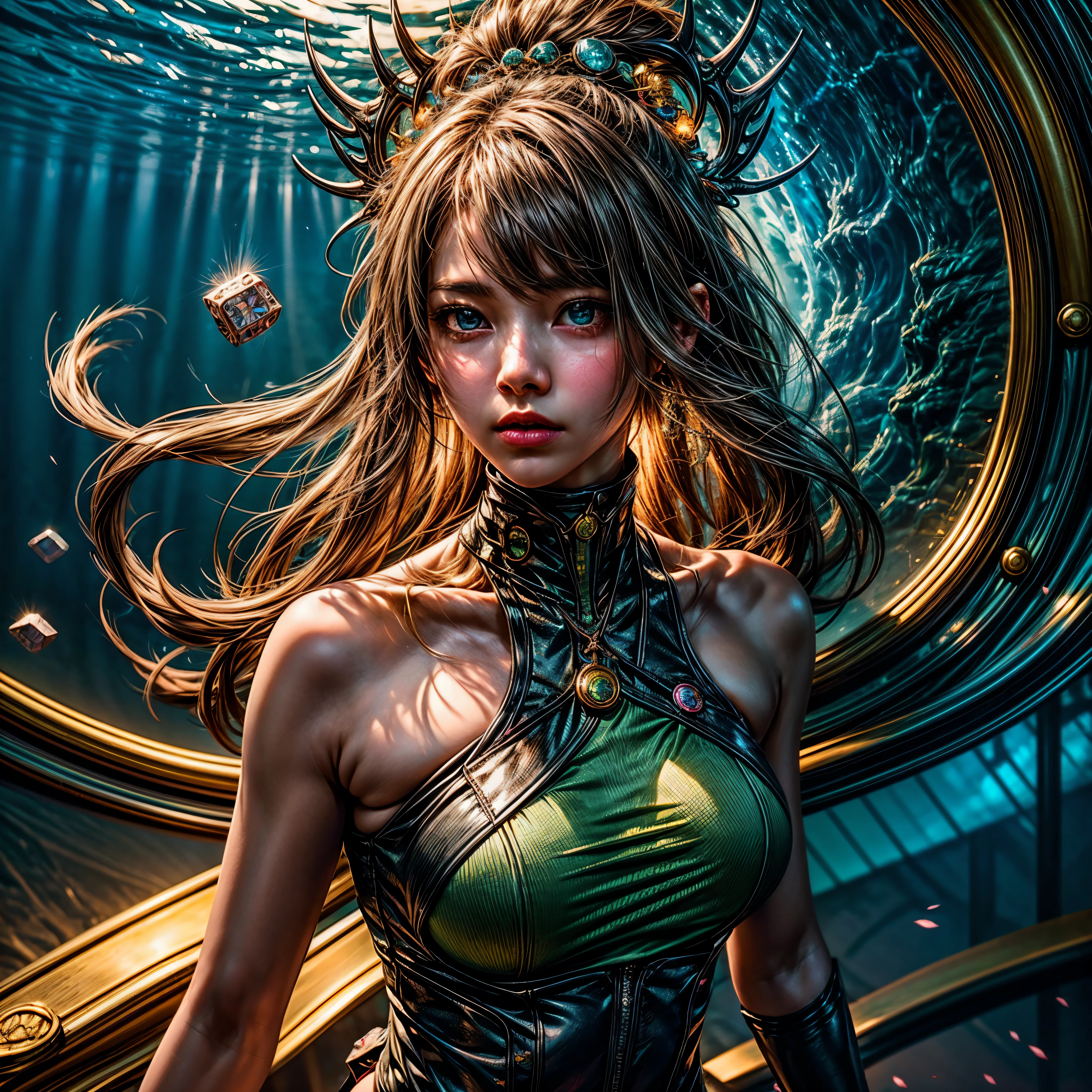 Alien Landscape Luminous Object Reflection,((Bestquality)), ((A Masterpiece)), ((realisti)), portraits,1girle,full body portrait, celestial bodies, The god, a goddess, Light particles, Halo, looks at the viewerm eyes, Bare Shoulders, Chest tube parietal, Poker face,(bioluminescense:0.9 girls 5)Ocean, bioluminescense, full of energy, colorful,,,,, colour, (bioluminescence, bioluminescence),(Beautiful composition), Cinematic Lights, Wheels within wheels, (symmetric:0.5 girls), Whimsical, varied multi etc. --v6 --s1000 --c20 --q5 --chaos100