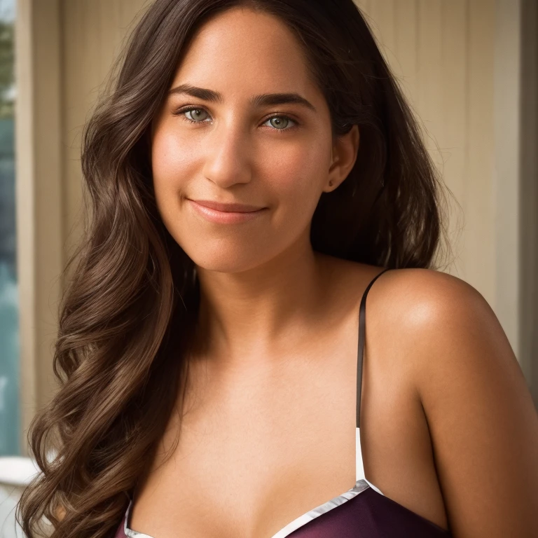 1 girl, solo Realistic Photography, Portrait Beautiful Female, close-up, editorial photograph of a  20 year old woman), (highly detailed face:1.4) (smile:0.7)  POV, by lee jeffries, nikon d850, film stock photograph ,4 kodak portra 400 ,camera f1.6 lens ,rich colors ,hyper realistic ,lifelike texture, dramatic lighting , cinestill 800, RAW photo, (((Portrait of amazing beauty))), ((Shining white skin)), (((Shiny natural bright brunet hair)), [perfect eyes], wavy hair is its natural volume,  defined curls  hair, eyeliner, hair between the eyes, waving hair, laughter, ((masterpiece, top quality, super detailed, film light, high resolution, very detailed)), detailed background, 8k UHD digital, SLR camera, soft light, high quality, shallow depth of field, natural soft light, (perfect hands), perfect beautiful face. Huge breast.