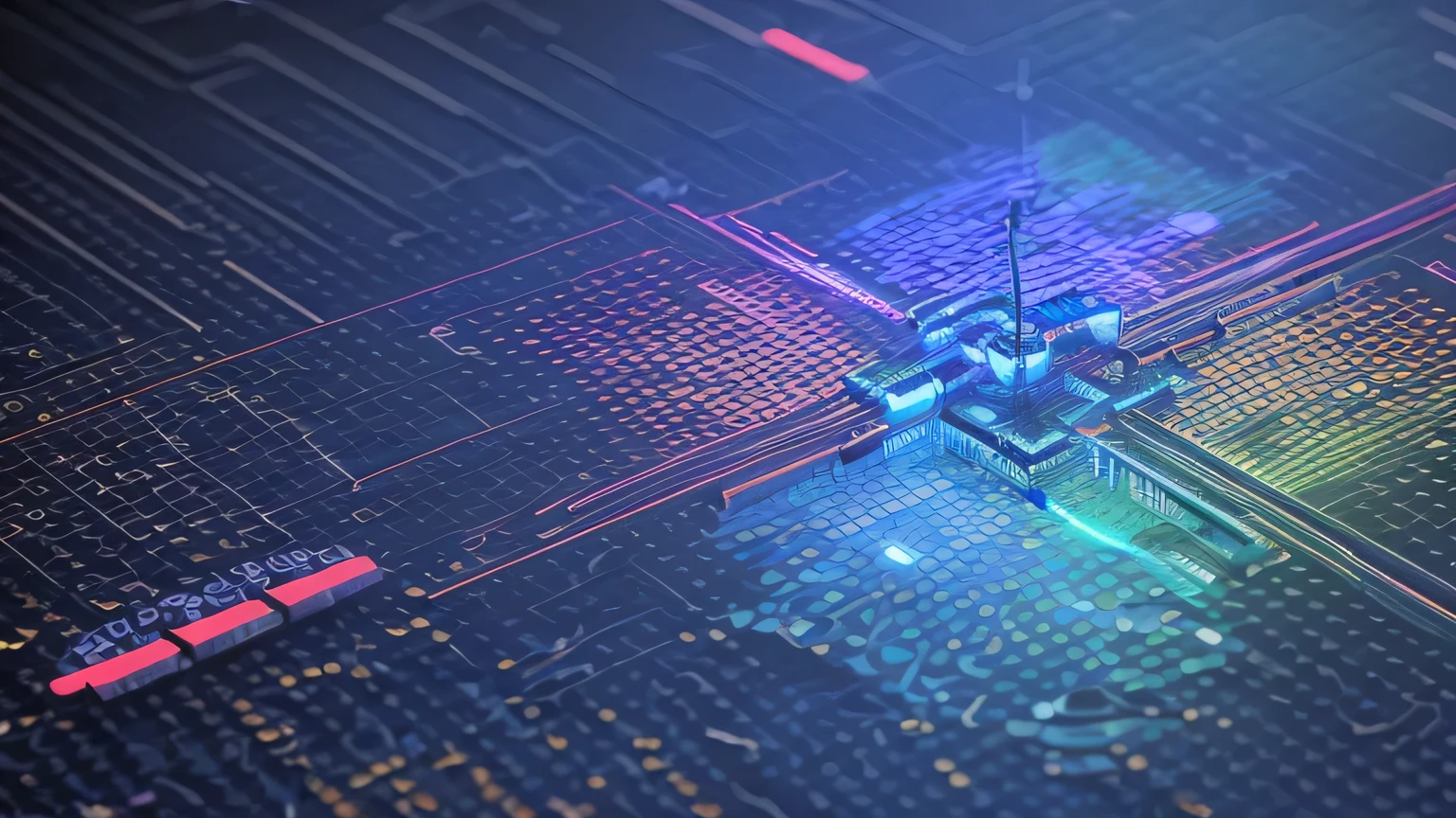 ((best quality)), ((masterpiece)), (detailed), artificial intelligence, cyberpunk, machine learning neural network, perceptrons, neurons connecting to each other like dots,  dark blueish neon colors
