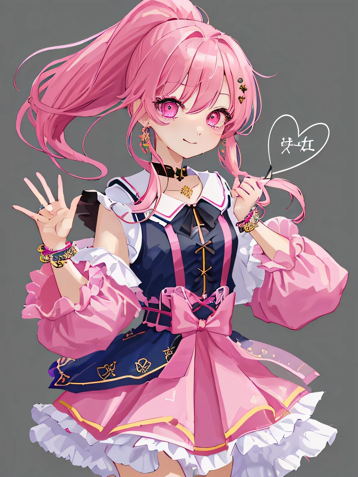 Xu high quality、Two-dimensional beautiful girl、cute、girl、Dark pink hair、Hair style is ponytail、lots of races、clothes with pink jewels、cute costume、Original image 8K、Idol、live、winking at me、clothes with heart jewelry、independent、Clothes with a collar、Fluffy short sleeves、Fluffy skirt、The background is beautiful、super high quality、cute hairstyle、eyes are shining