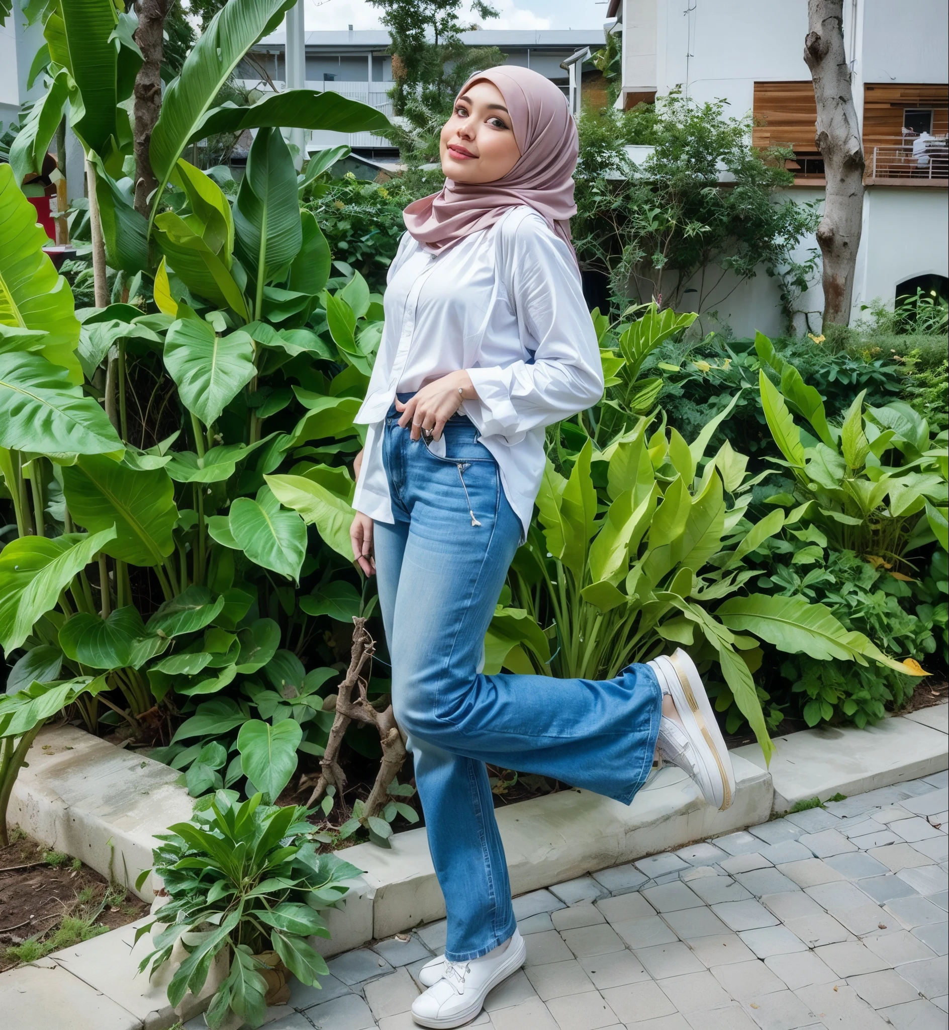 masterpiece, (ultra-high-definition portrait, vignet:1.4), Realistic, extremely detailed, CG unified, 8k, Clean lines, highly detailed, High-definition, raw color photos, she is smiling, Realistic portrait, Cinematic Light, Beautiful detailed, (1hijabgirl, indonesian:1.5), (165cm tall, big breasts with lips like she wants to kiss:1.5), Beautiful big breasts, breasts details, very tight, (Biggorgeous breast, Happy Face:1.5), (Happy Face, Big Breast:1.4), Close up of a girl in Beautiful clothes with errected nipple, biggorgeous breast, Soft smile, scarf, (Bombastic Side Eyes with curvaceous body:2), pose 4 of 1 6, Undress, No bra, (nipples that are clearly sticking out detail:1.2), Outdoors, high intricate detailed.