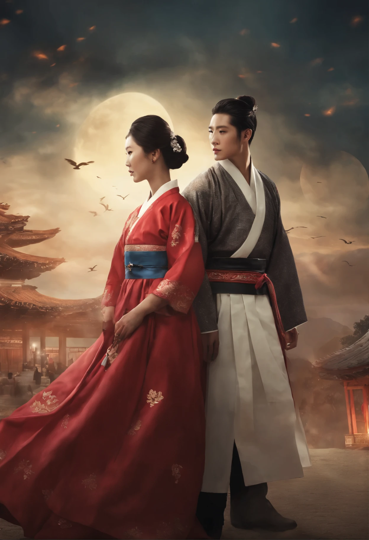 Create a book cover in a Korean fantasy way, magia basado en esta frase: Can they be together, el mejor asesino y la heredera de la familia ?: The cover could have a mysterious and dramatic atmosphere, magical and fantasy.
* En el centro de la portada, You could place a detailed and stylized illustration of a man and a woman facing each other and at the same time in love, representando al mejor asesino y a la heredera de la familia.
* The man could be dressed in a traditional Korean costume, llamado "hanbok", pero con algunos elementos modernos para resaltar su papel como asesino.
* The woman could be dressed in a more elaborate and colorful hanbok, simbolizando su estatus como heredera y corona coreana sutil.
* Both characters could have serious and determined expressions, showing the conflict and tension between them.
* En la parte superior de la portada, the title of the book could be included in stylized Korean characters, with a font that resembles traditional Korean calligraphy.
* En la parte inferior de la portada, the author's name could be added: Loiz Daniel V. and any other graphic or symbolic element that is related to the plot of the book.