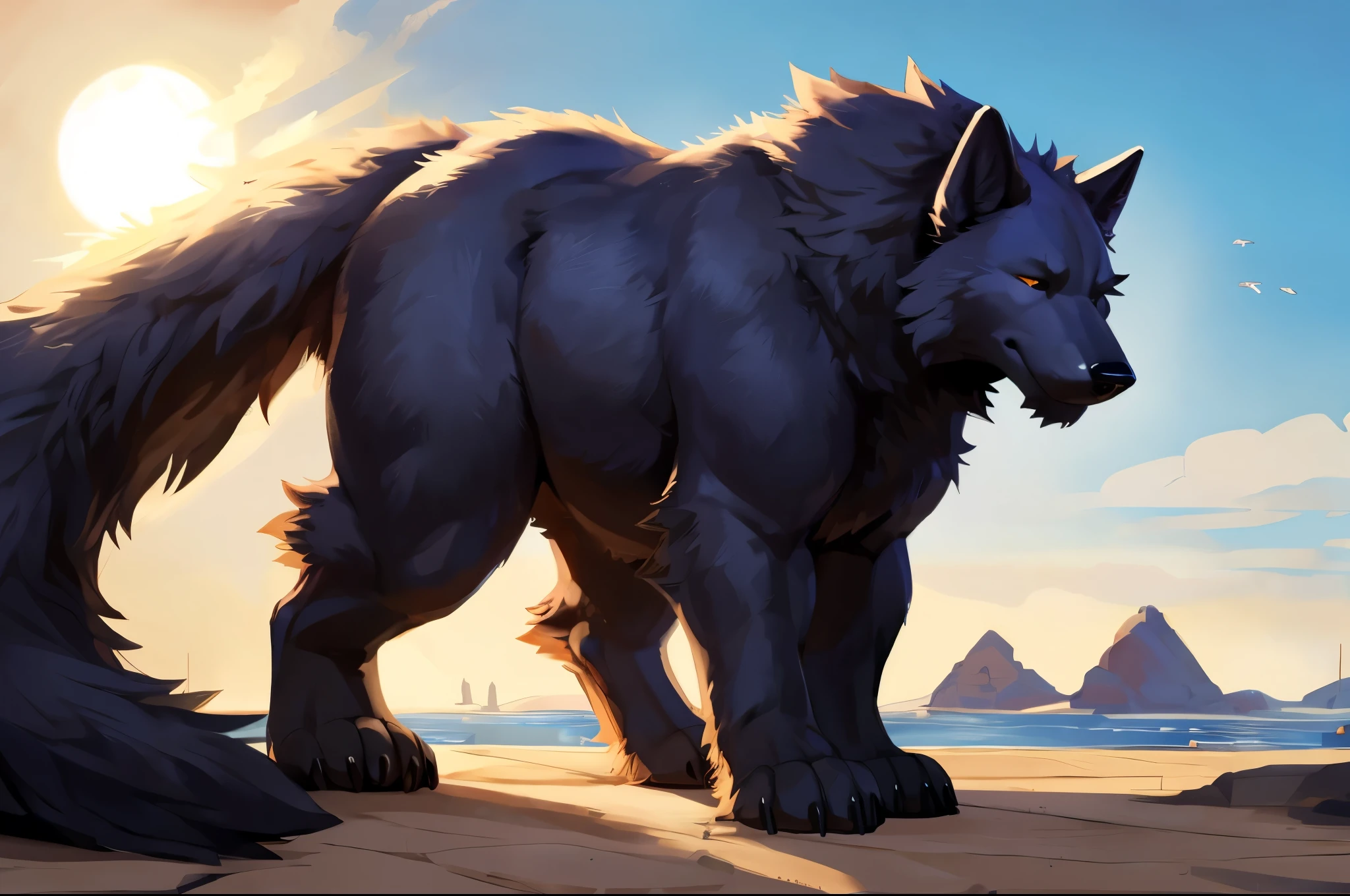 4k ultra quality, 4k full body view,(ultra high detailed body),strong dog, detailed body,by mystikfox61, by glitter trap boy,feral paws, by bebebebebe,by morethreedee, by seibear,(thick thigh),(chubby thigh),thicc thigh,thick legs,chubby legs,thicc legs,massive butt,enomorous thigh,massive thigh,massive legs,thick lower legs,wide legs,(detailed thigh),(wide thigh),fluffy belly,hyper belly,sharp nails,((sfw)),(ultra detailed face),detailed eyes,big tail,fluffy tail,(detailed tail),enomorous tail,bigger tail,huge tail,volumetric light,muscle legs,big paws,(thick paws),fluffy paws,furry paws,enomorous paws,(animal focus), beast,standing,(bigger lower body),strong lower body,(long legs),front view,master works, super fine, 4k resolution, high quality,high picture detail,dark fantasy,illusory engine, Masterpiece,dire wolf,feral body,muscular feral,too tired,faint lighting,macro,giga,big belly