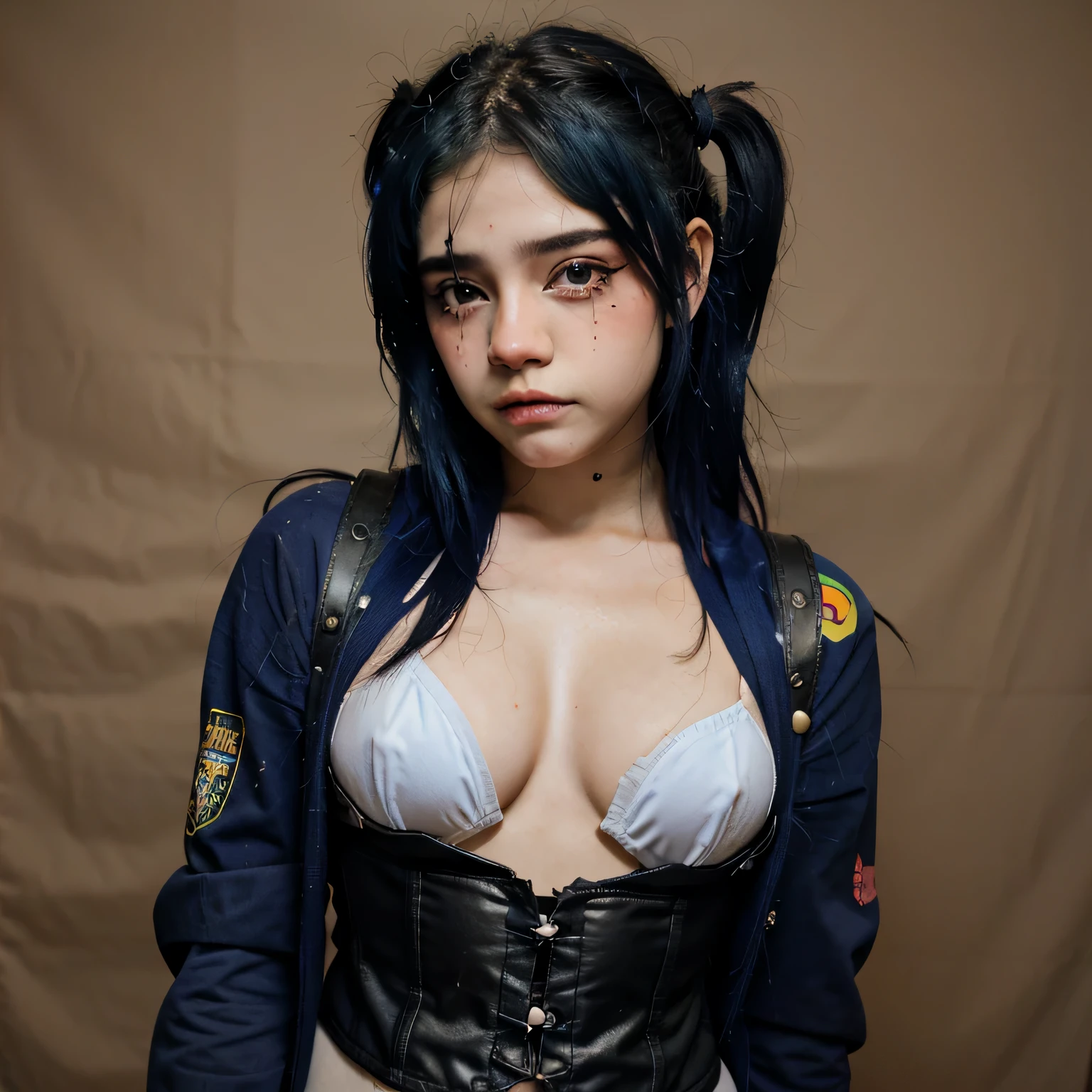 Mujer muy hermosa, , vigilante, Hair dyed blue, por el temido, found, Ropa de cuero sexoy, senos grandes, estilo cyberpunk, Detalles realistas, sexoy, retrato, mal, punk rock, rebelde, sexoy, Toma de cuerpo completo, tetas perfectas, NSFW, sexo, lascivo, wet, bdsm, intercorse, corset, conmovedor, besar, Lamer, soga, nudo, caliente, masturbarse, Make eye contact with the camera.., micro bikini, escote,、Los detalles del iris de la pupila son muy sorprendentes、Extremidades sin roturas.、adolescente blanca、Boca naturalmente cerrada、Areola natural、natural 、ojos fijos、cuerpo natural、Slightly baby facfemenino、cuerpo femenino、con cara redonda、a small face、mejillas suaveirando a la camara、cuerpo completosbian、desapego、Rostro equilibrado、Estrabismo ligeramente interno、pecas, punk, punk te hace, cara pervertida, ecchi, godo, Death metal, demonic, cuernos reales retorcidos, tetas, very small waist, enormes tetas naturales, luces de neon, cuarto oscuro, bdsm