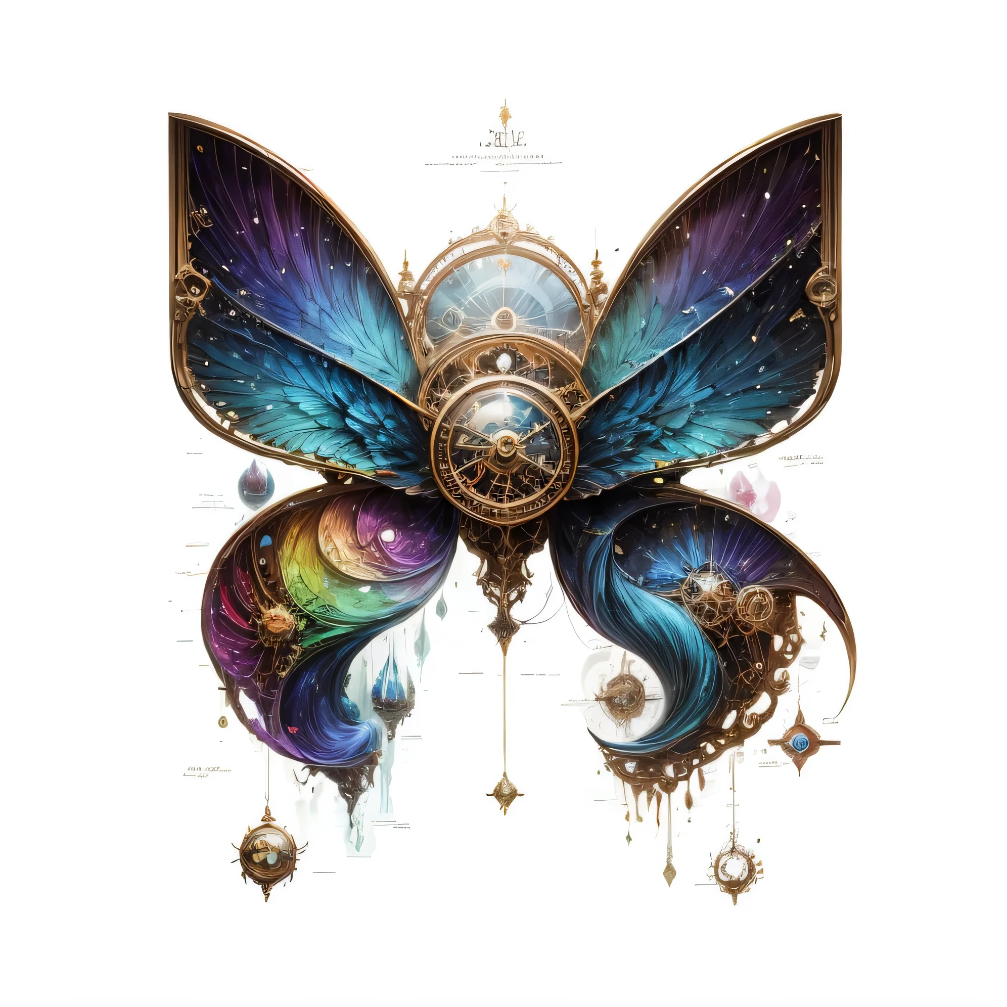 Mechanical clocks，A rainbow-colored space-time door to another dimension，magic elements
