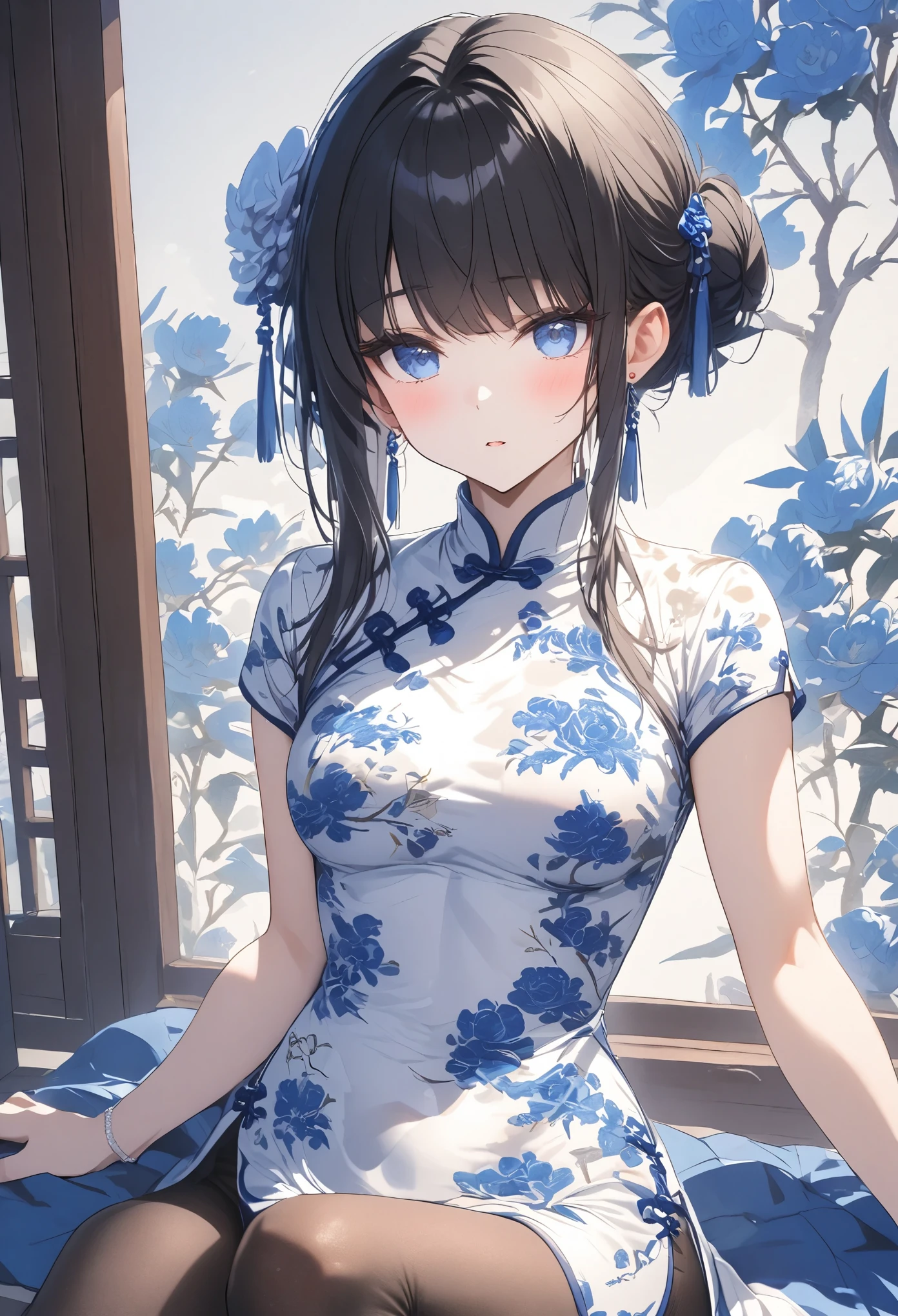 Blue and white porcelain cheongsam