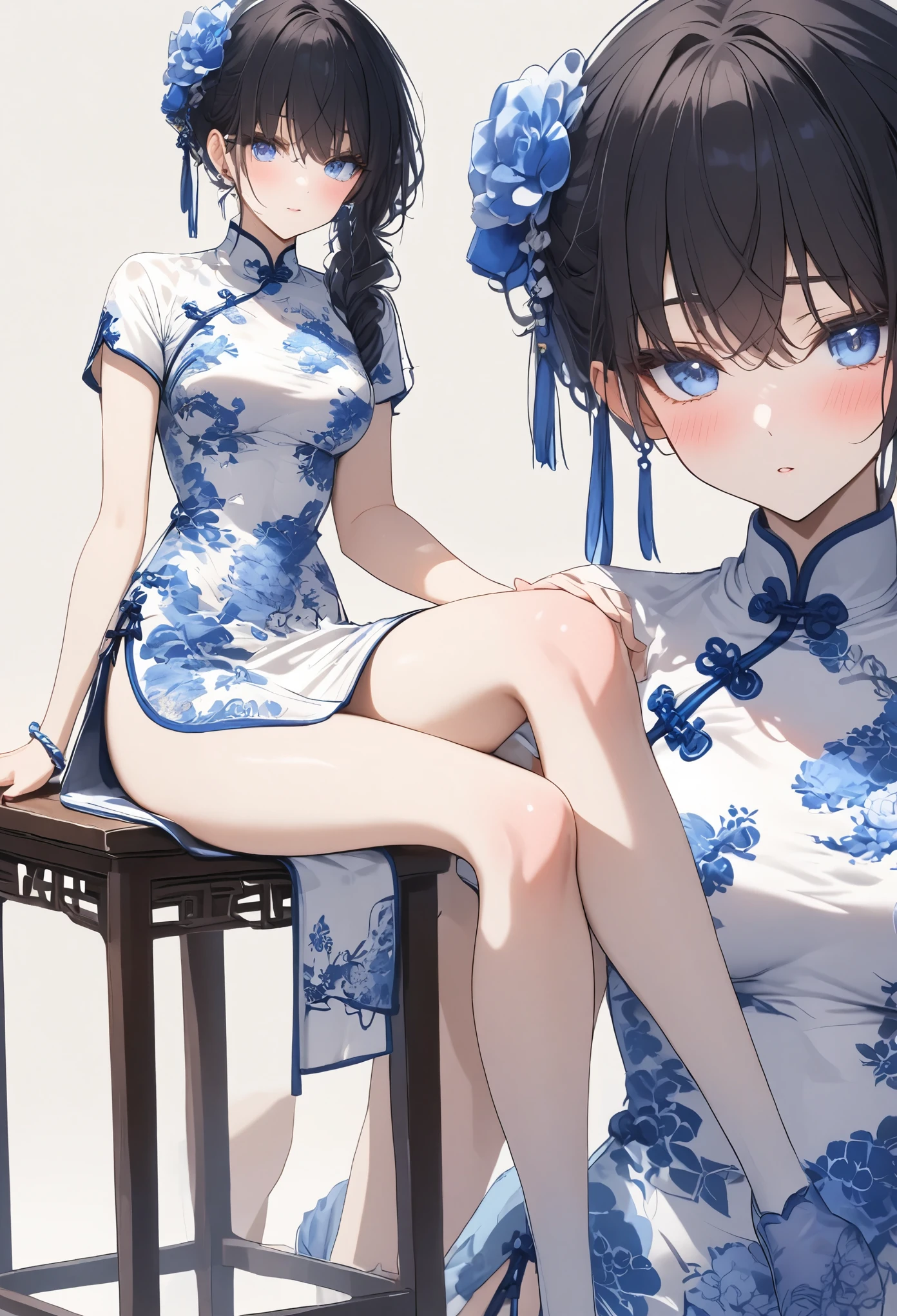 Blue and white porcelain cheongsam