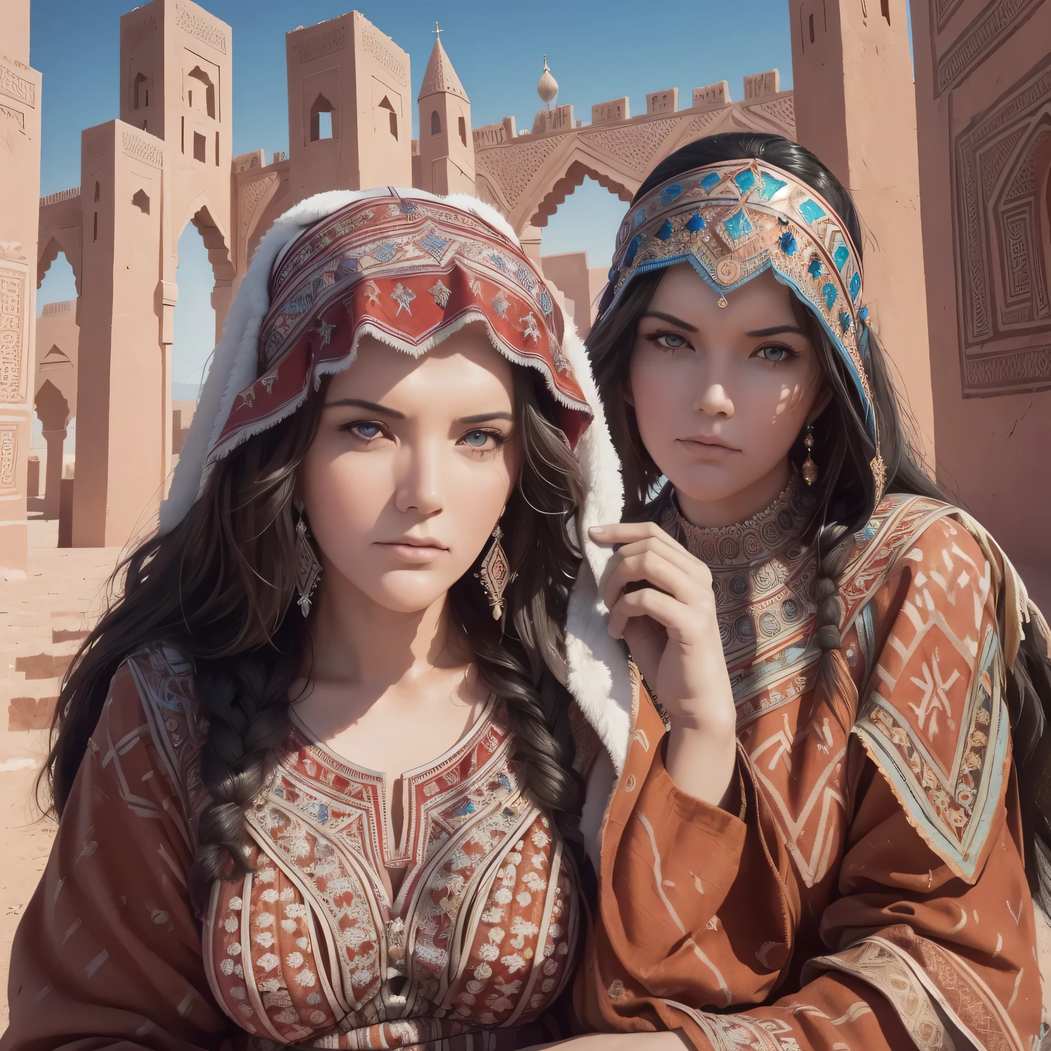 ((best quality)), ((masterpiece)), ((realistic,digital art)), (hyper detailed),DonMD3m0nV31ns,lightning veins, Lush Instrument, Optimal Viewing Angles,Eye Wash Stations,Detachable Units,Assembly Blocks, Lace, Crystalline, , beautiful, traditional, Amazigh headdress, long shot scenic professional photograph of pretty woman, brunette, bright eyes, jewelry, Moroccan Caftan, TazerzitXL, isni, liberty headdress, Moroccan pattern background., Marrakech, Riad, Morocco, Berber, perfect viewpoint, highly detailed, wide-angle lens, hyper realistic, with dramatic sky, polarizing filter, natural lighting, vivid colors, everything in sharp focus, HDR, UHD, K