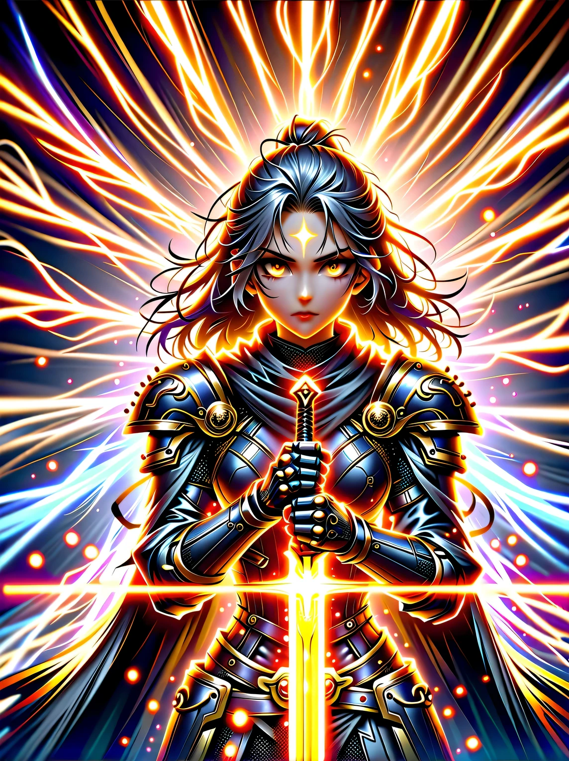 premium quality、masterpiece、highest quality、Super details、Super details、ultra high definition、perfect anatomy、blurred background、outdoor、Cherry blossoms、mist road、studio lighting、bright future、for the audience、Pink and black armor、girl、holding sword、sword equipped with ral-elctryzt、ponytail、glow、shine、eye-catching、Hong Kong style，portrait，medium shot