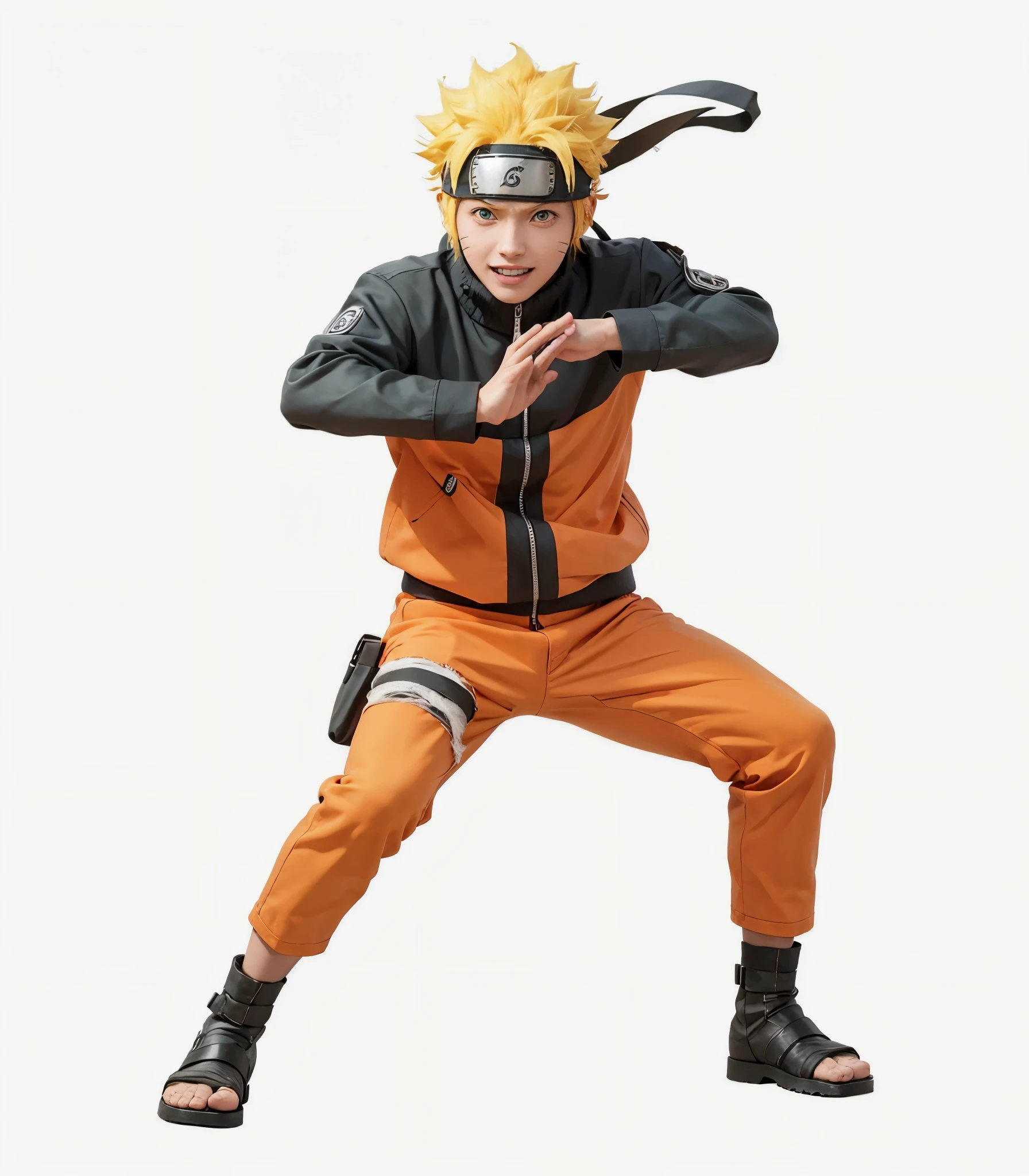 1 homem, uzumaki naruto no anime naruto shippuuden, cabelo curto , cabelo amarelo, olhos azuis, bonito, roupas laranja, Sorriso, realista clothes, roupas detalhadas, fundo da cidade, Ultra detalhe, realista
