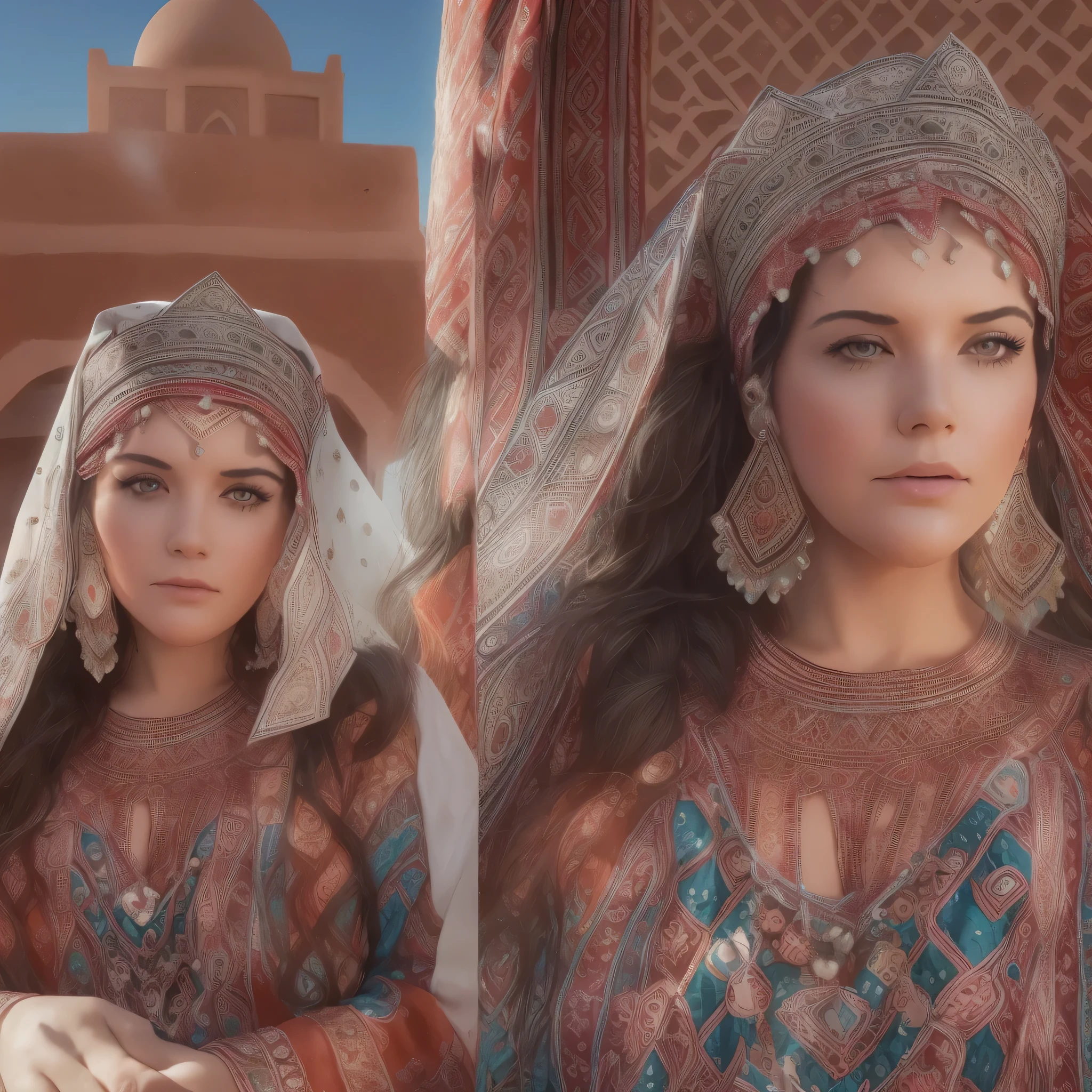 ((best quality)), ((masterpiece)), ((realistic,digital art)), (hyper detailed),DonMD3m0nV31ns,lightning veins, Lush Instrument, Optimal Viewing Angles,Eye Wash Stations,Detachable Units,Assembly Blocks, Lace, Crystalline, beautiful, traditional, Amazigh headdress, Amazigh culture, long shot scenic professional photograph of pretty woman, BBW, curvy, brunette, bright eyes, jewelry, Moroccan Caftan, TazerzitXL, isni, liberty headdress, Moroccan pattern background, Marrakech, Riad pool, Morocco, Berber, perfect viewpoint, highly detailed, wide-angle lens, hyper realistic, with dramatic sky, polarizing filter, natural lighting, vivid colors, everything in sharp focus, HDR, UHD, K