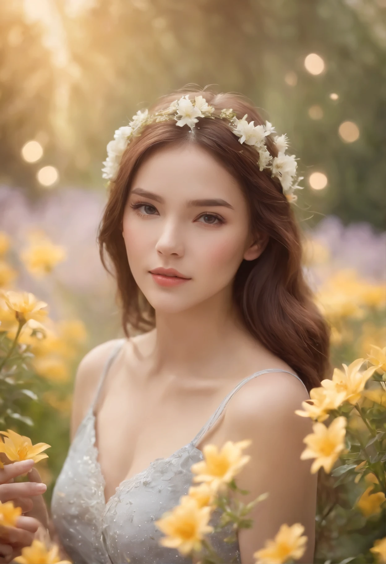 top quality, high_resolution, distinct_image, detailed background, girl, flower, garden, starry sky,