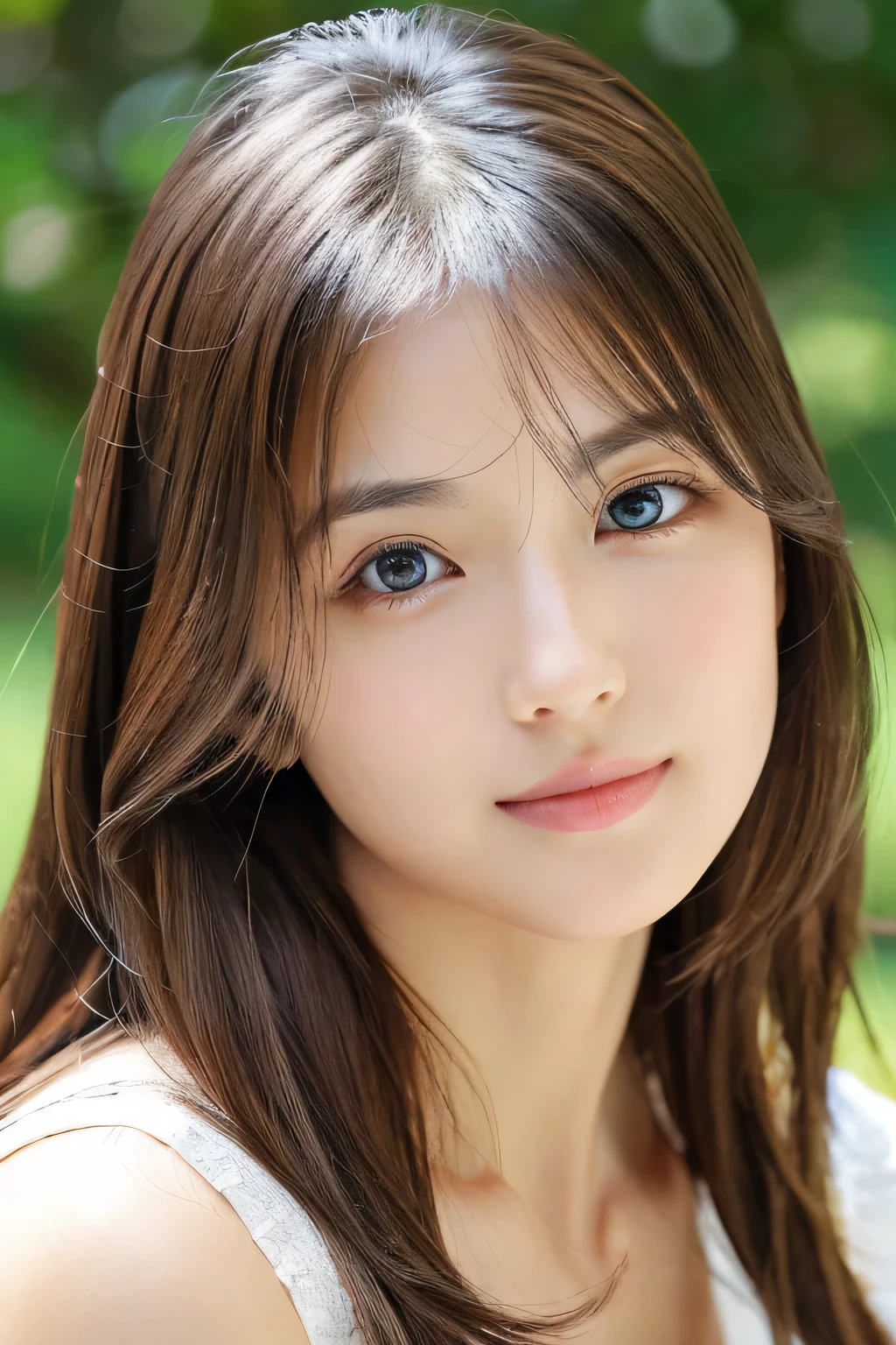(((32k,high details,high detail、masterpiece,attention to detail,alone))),Raw photo & realistic atmosphere,beautiful dark blue eyes,detailed mouth,glossy lips,thin eyebrows,fine eyes、Soft white skin that shines in every detail、her deep black eyes are so beautiful,lip details、very beautiful face,very well-shaped face、lifelike face,shining beautiful lips,beautiful eyebrows,infinite reality, Realistic young gravure idol,she'she'she'she'she'she's a very cute woman , young gravure idol, young gravure idol, Very beautiful and cute 21 year old beautiful girl,incredibly beautiful and classy,21 year old beautiful girl,natural soft light,(shiny hair,,Beautiful and kind eyes:1.5),gentle smile,well-shaped chest,medium long hair,tie hair,beautiful posture,no makeup,think ahead,