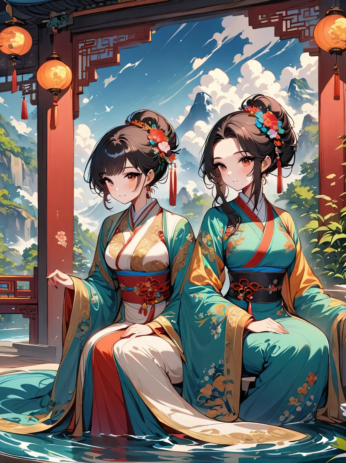 The depiction of female figures is imaginative and vivid,Consider this your dream girl and life partner,Integrating the softness of traditional Chinese women with the role of modern Chinese housewives。This artistic expression highlights her nurturing and caring nature,It also shows her elegance and elegance。She is described as having delicate features、warmth、seductive expression。Her clothes are a stylish fusion of tradition and modernity,reflects the duality of her character。She is portrayed as a comfortable、In the modern environment,embodies a kind of love、The Essence of a Committed Partner and Homemaker。The background contains comfortable living space elements,Symbolizes stability and warmth。The overall style combines reality and fantasy,Capturing a dreamy contemporary aesthetic。(Super high saturation, Bright colors:1.3)