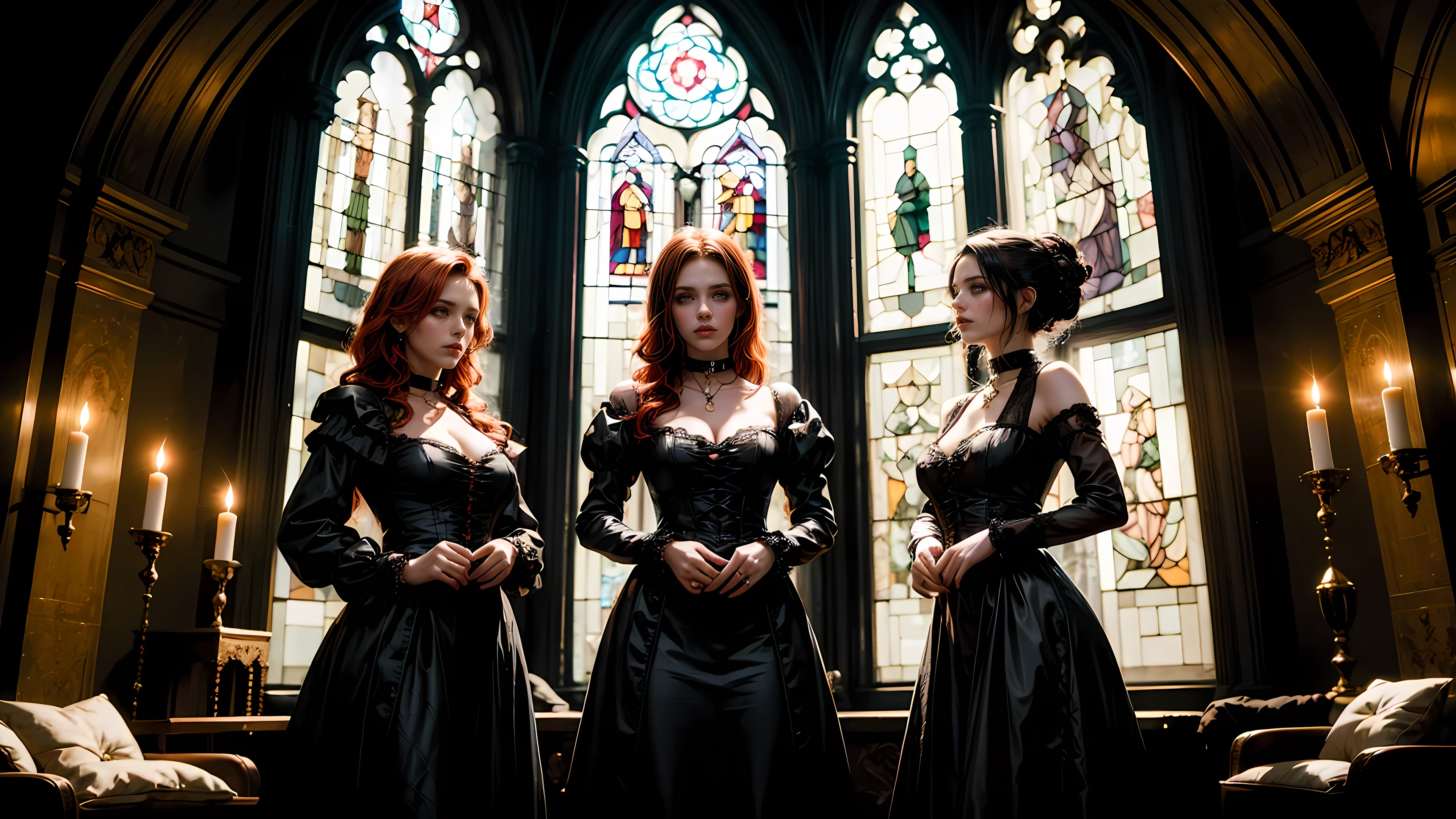 beautiful group of 18 personil woman dutch wearing gothic costume focus on face