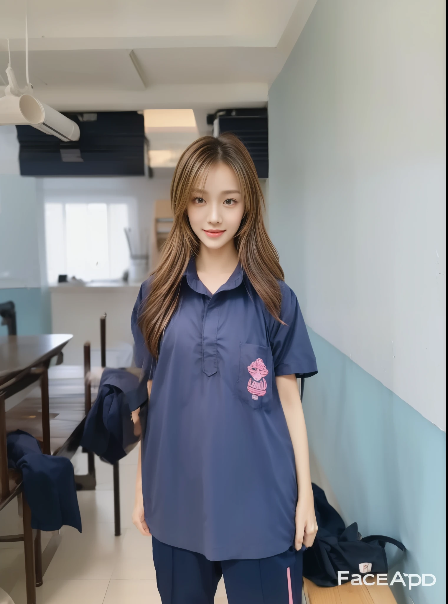 (best quality,10,10,height,Masterpiece:1.2),Special details,(realistic,Realistic picture,Realistic photos:1.37),1 Cute girl in the kitchen,shiny, skin shiny,only,smile softly,BDclothelue shirt:1.3)),short sleeve,shirt, Long pants.,(navy_long_track pants:1.1), ((Kitchen Background)),Dynamic angle,excited,Face focus,dynamic poses,from behind,focus on ass,Masterpiece, best quality, ultra realistic, Too many details, 8k resolution, raw photos, Sharp focus, ((Navy blue shirt:1.1)), short sleeve, long route, perfect body, 2 mature women, 18 years old, Cinema-grade lighting system,blue sweatpants,exercise cloth,correct anatomy,perfect body, correct body, Sharp face, Correct body anatomical, full body, realistic gestures, long-haired, realistic poses,Wear long shorts...........................,The legs are long.,Good shape,carved girl, Slender figure, model, Good shape, beautiful body,blue sweatpants, two girls kissing