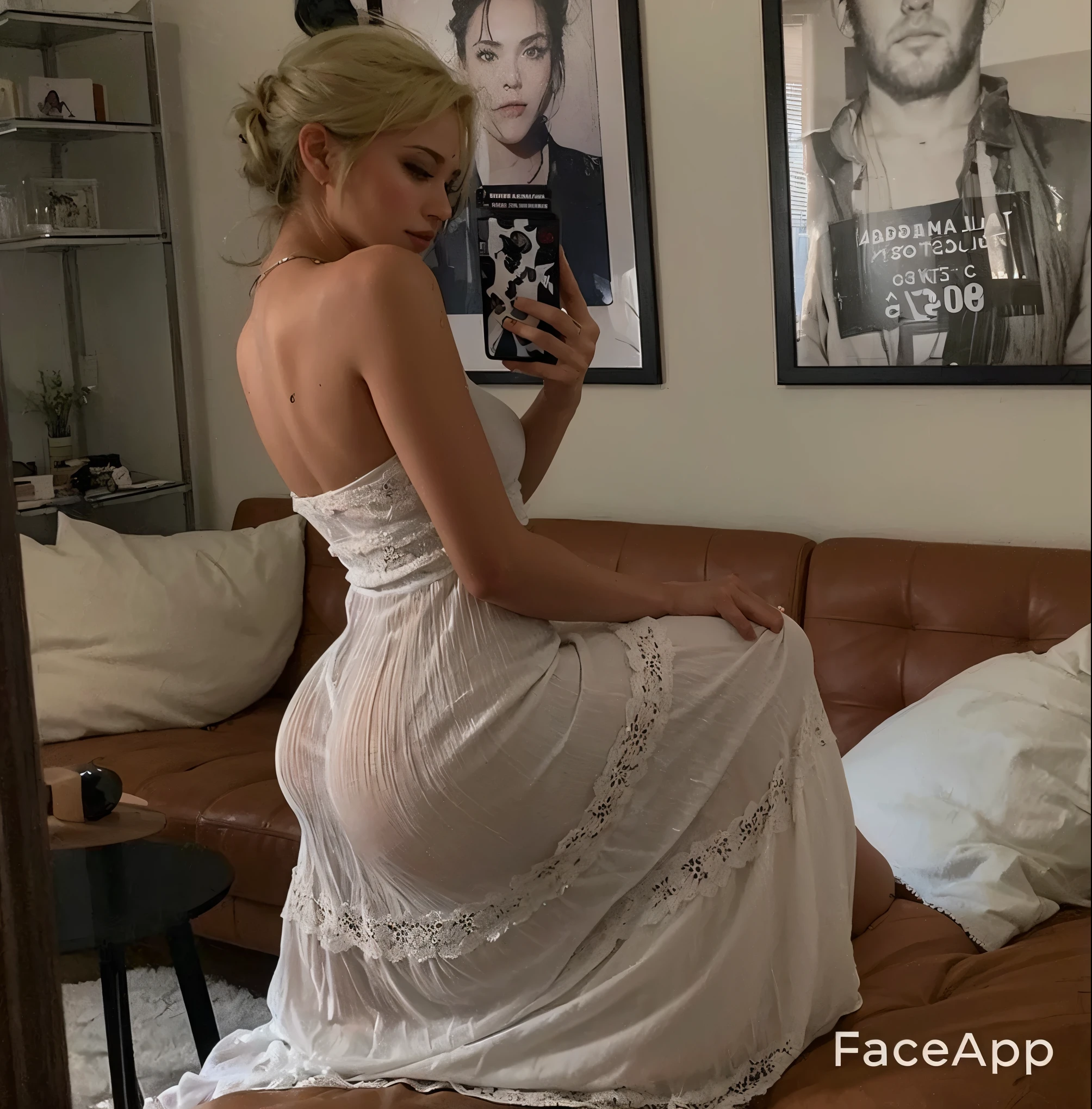 mulher araffe loira em um vestido branco tirando uma foto de si mesma, em um vestido maxi branco, wearing a vestido longo, in a vestido branco longo, vestido longo, vestido aberto, usando vestido branco, vestido branco longo, photo from behind, photo from behind, em um vestido, posando em um quarto, cerveja madison, vestido sexy, Senhora deslumbrante, beautiful vestido branco longo