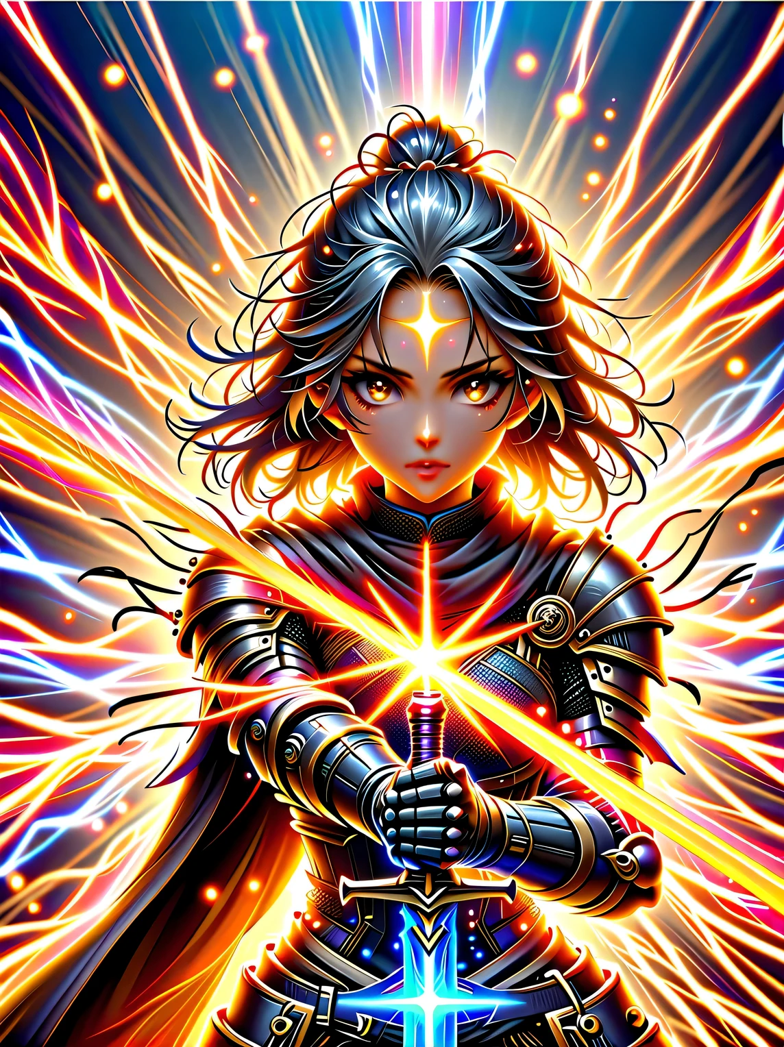 premium quality、masterpiece、highest quality、Super details、Super details、ultra high definition、perfect anatomy、blurred background、outdoor、Cherry blossoms、mist road、studio lighting、bright future、for the audience、Pink and black armor、girl、holding sword、sword equipped with ral-elctryzt、ponytail、glow、shine、eye-catching、Hong Kong style,portrait,medium shot