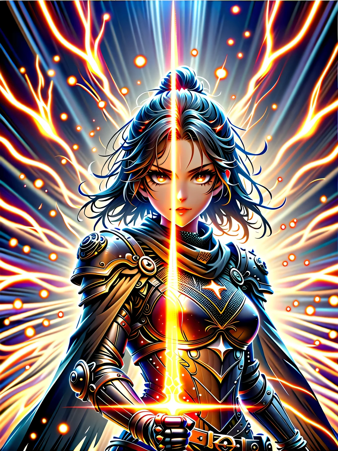 premium quality、masterpiece、highest quality、Super details、Super details、ultra high definition、perfect anatomy、blurred background、outdoor、Cherry blossoms、mist road、studio lighting、bright future、for the audience、Pink and black armor、girl、holding sword、sword equipped with ral-elctryzt、ponytail、glow、shine、eye-catching、Hong Kong style,portrait,medium shot