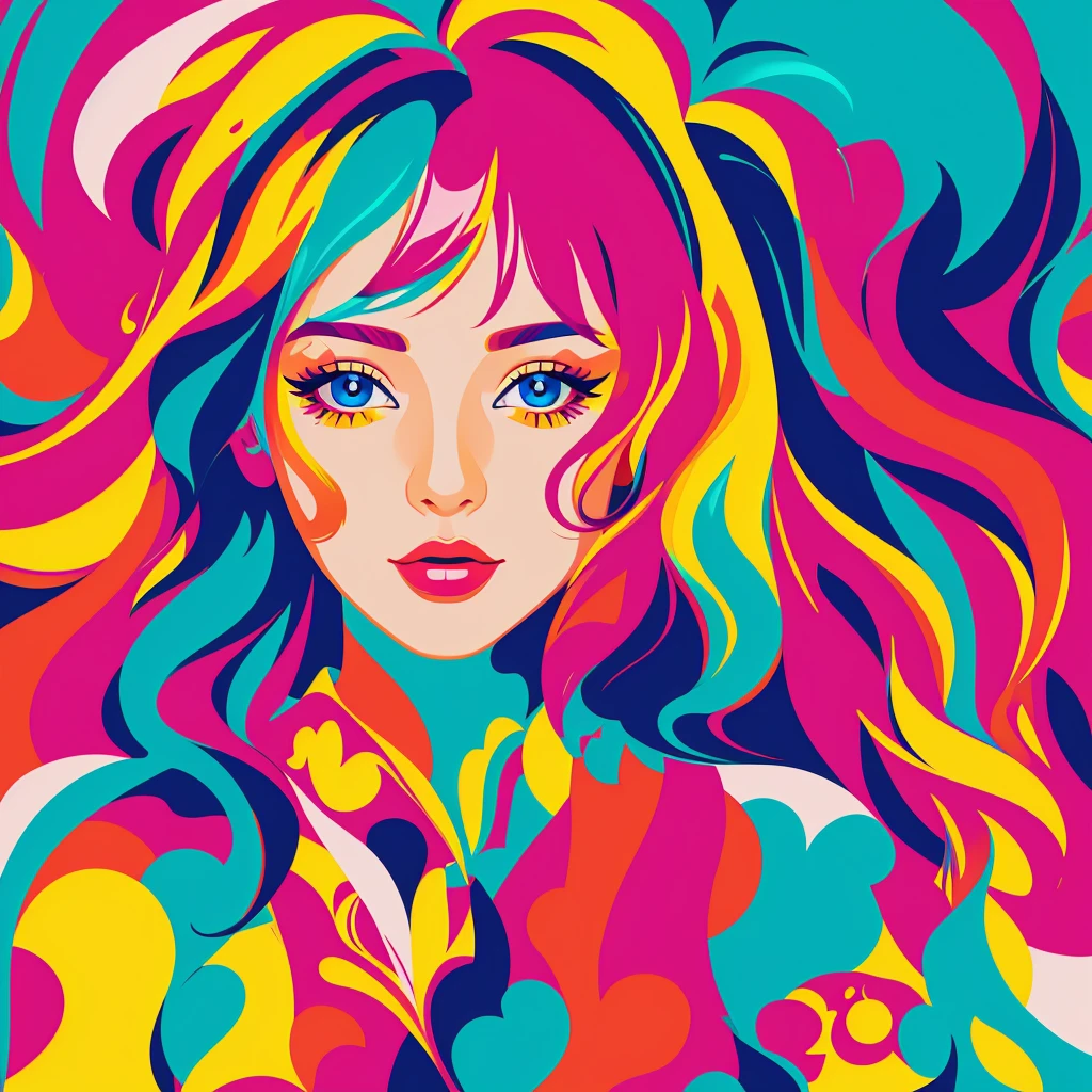 the colorful abstract of cute woman, (colorful,high detailed,vector-art)