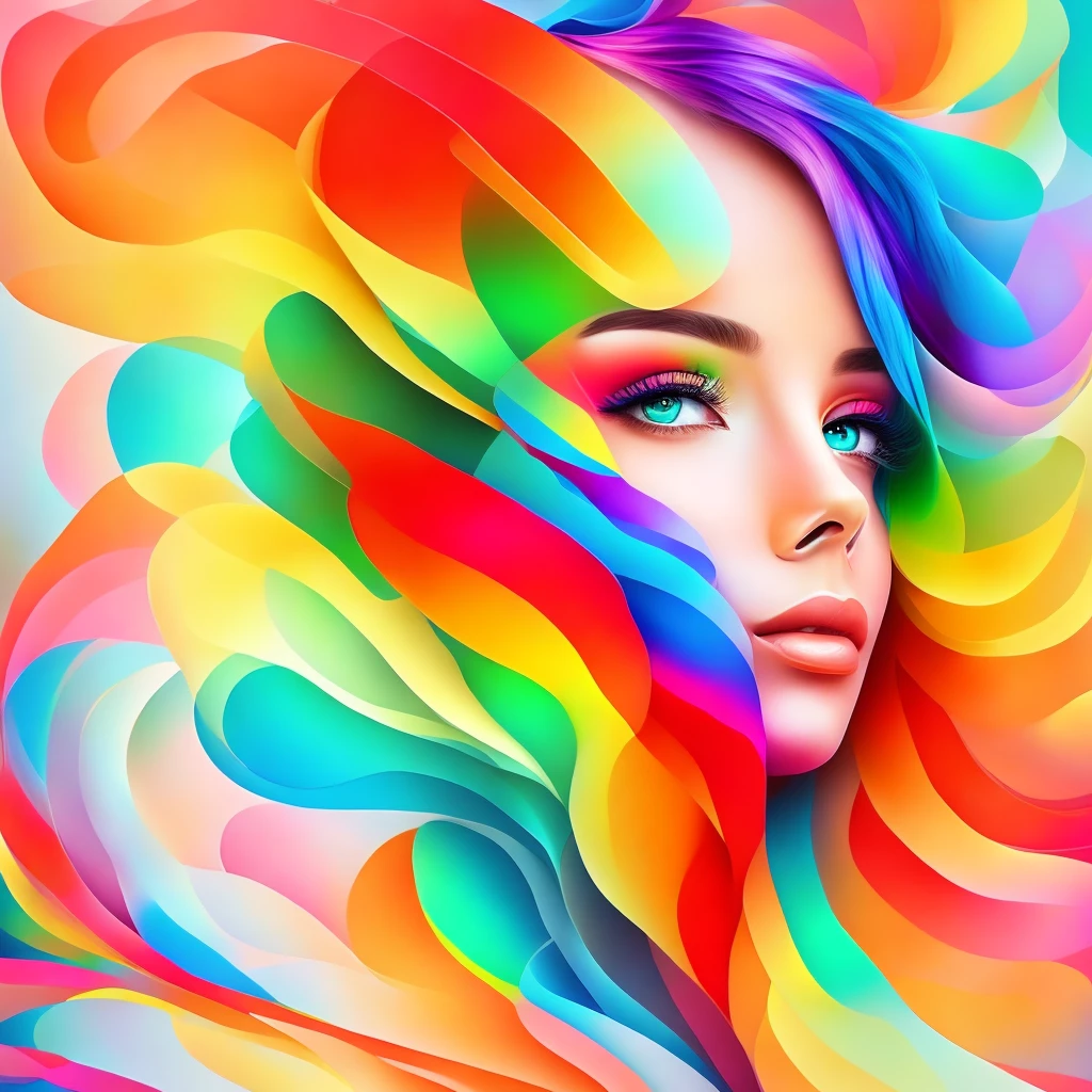 the colorful abstract of cute woman, (colorful,high detailed,vector-art)