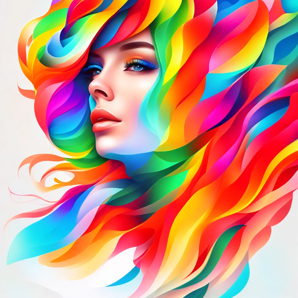 the colorful abstract of cute woman, (colorful,high detailed,vector-art)