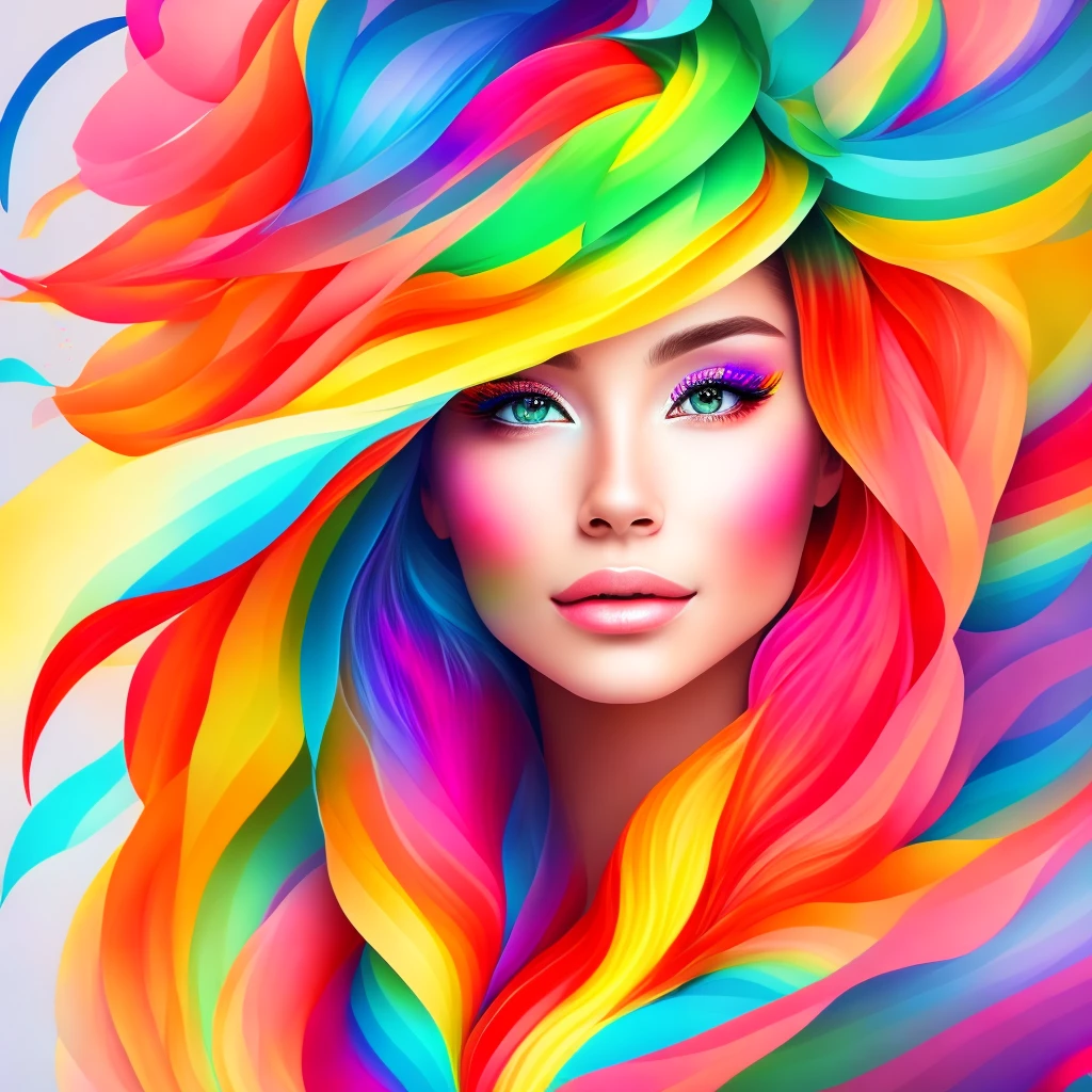 colorful abstract of cute woman, rainbow color, 16k, high resolution