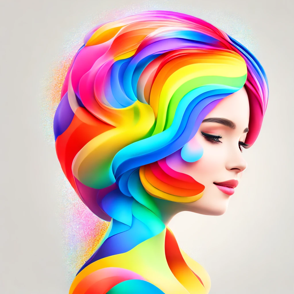 colorful abstract of cute woman, rainbow color, 16k, high resolution