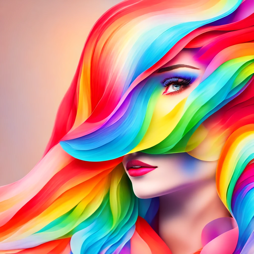 colorful abstract of cute woman, rainbow color, 16k, high resolution