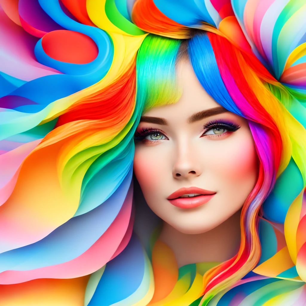 colorful abstract of cute woman, rainbow color, 16k, high resolution