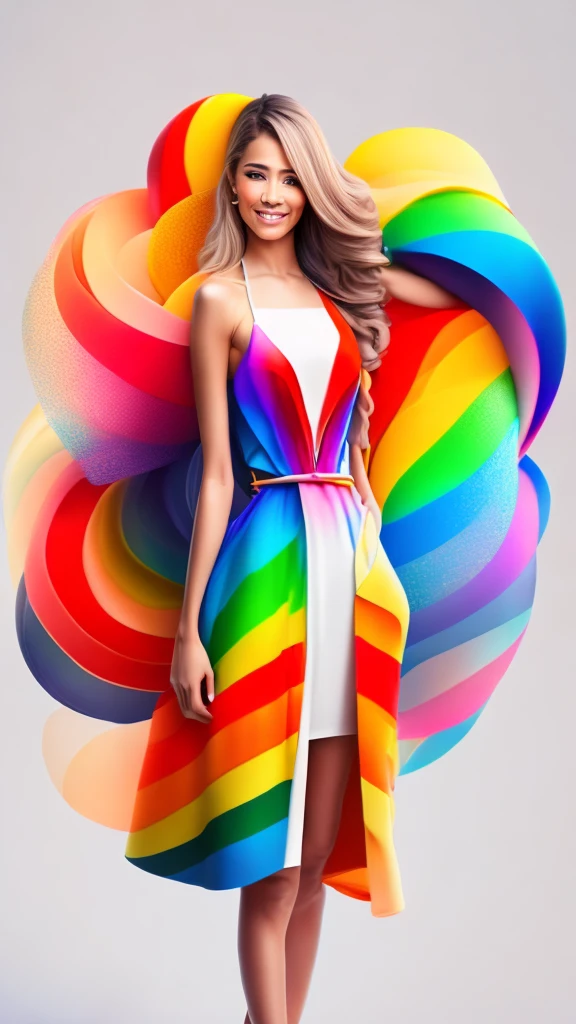 colorful abstract, cute woman, full body, rainbow color, 16k, high resolution