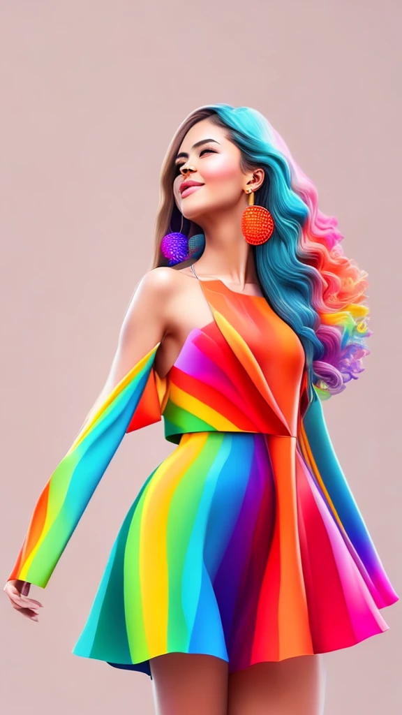 colorful abstract, cute woman, full body, rainbow color, 16k, high resolution