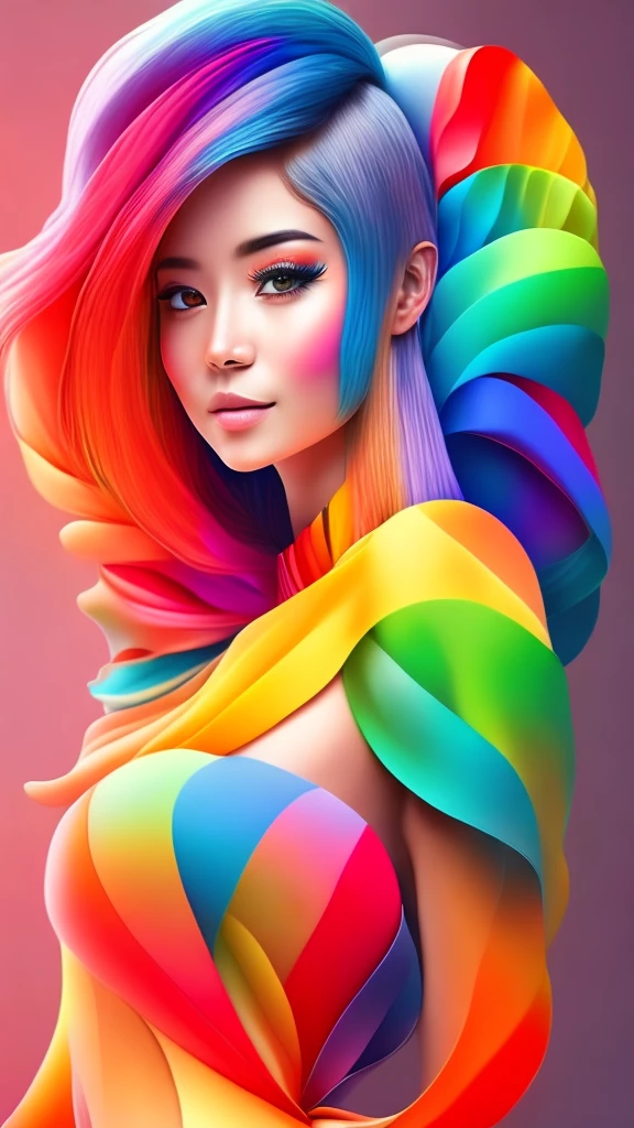 colorful abstract, cute woman, full body, rainbow color, 16k, high resolution