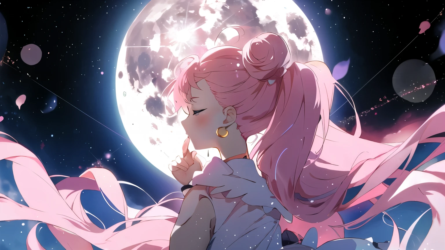 Anime girl with pink hair and a pink dress standing in front of the full moon, anime art wallpaper 8k, anime style 4k, anime art wallpaper 4k, anime art wallpaper 4k, Nightcore, pink moon, anime wallpaper 4k, anime wallpaper4k, Gweiz, 4Kanime wallpaper, beautiful anime, anime wallpaper