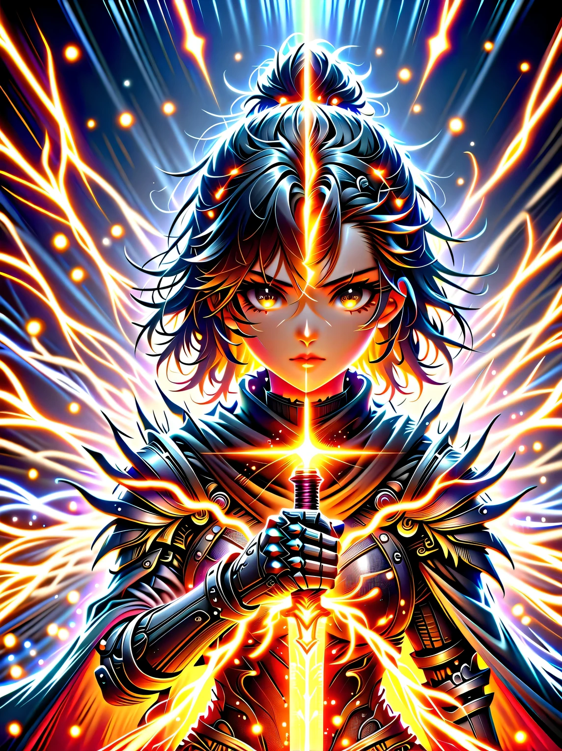 premium quality、masterpiece、highest quality、Super details、Super details、ultra high definition、perfect anatomy、blurred background、outdoor、Cherry blossoms、mist road、studio lighting、bright future、for the audience、Pink and black armor、girl、holding sword、sword equipped with ral-elctryzt、ponytail、glow、shine、eye-catching、Hong Kong style,portrait,medium shot,translucent form, short-lived beauty, Crystal structure, exquisite craftsmanship, touching,break green eye,body glow,glow line,fluorescence,Luminous example,Tracking example,flash,萤light particles,backlight,translucent,light particles,glow, shine, dazzled