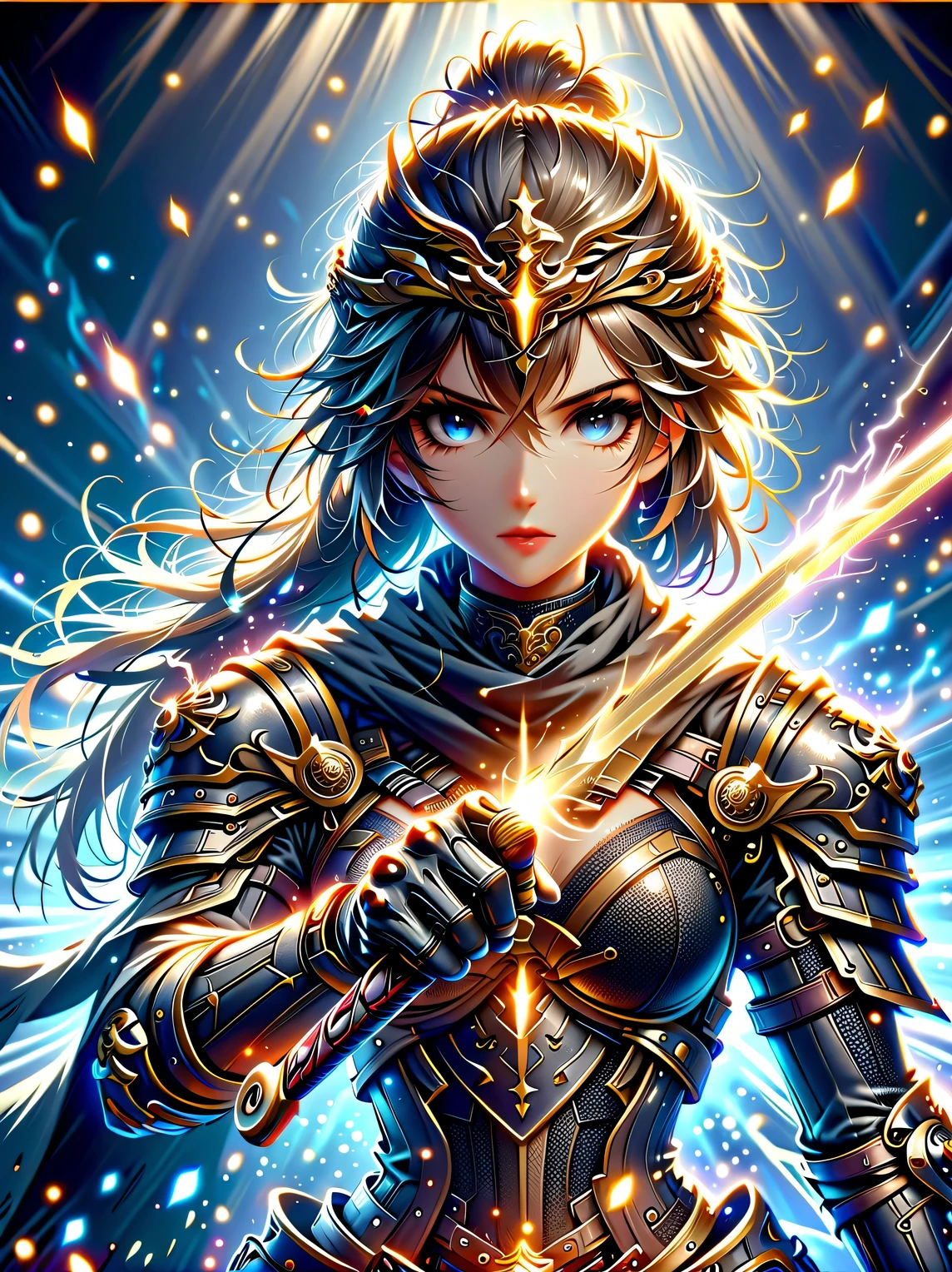 premium quality、masterpiece、highest quality、Super details、Super details、ultra high definition、perfect anatomy、blurred background、outdoor、Cherry blossoms、mist road、studio lighting、bright future、for the audience、Pink and black armor、girl、holding sword、sword equipped with ral-elctryzt、ponytail、glow、shine、eye-catching、Hong Kong style,portrait,medium shot