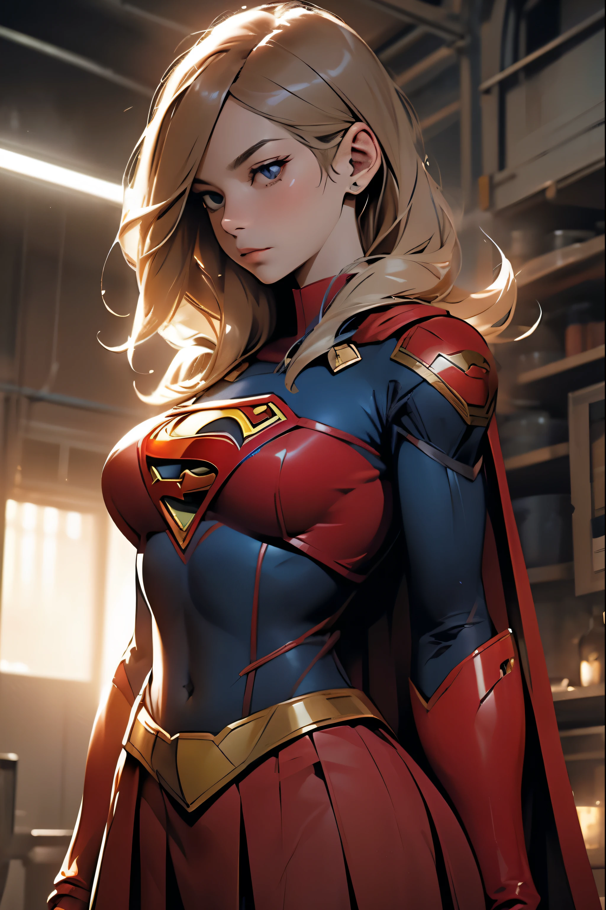 art by joerussketchbook, supergirl, best quality, ((masterpiece)), highlight the outlines out of background, spectacular lighting and work of shades