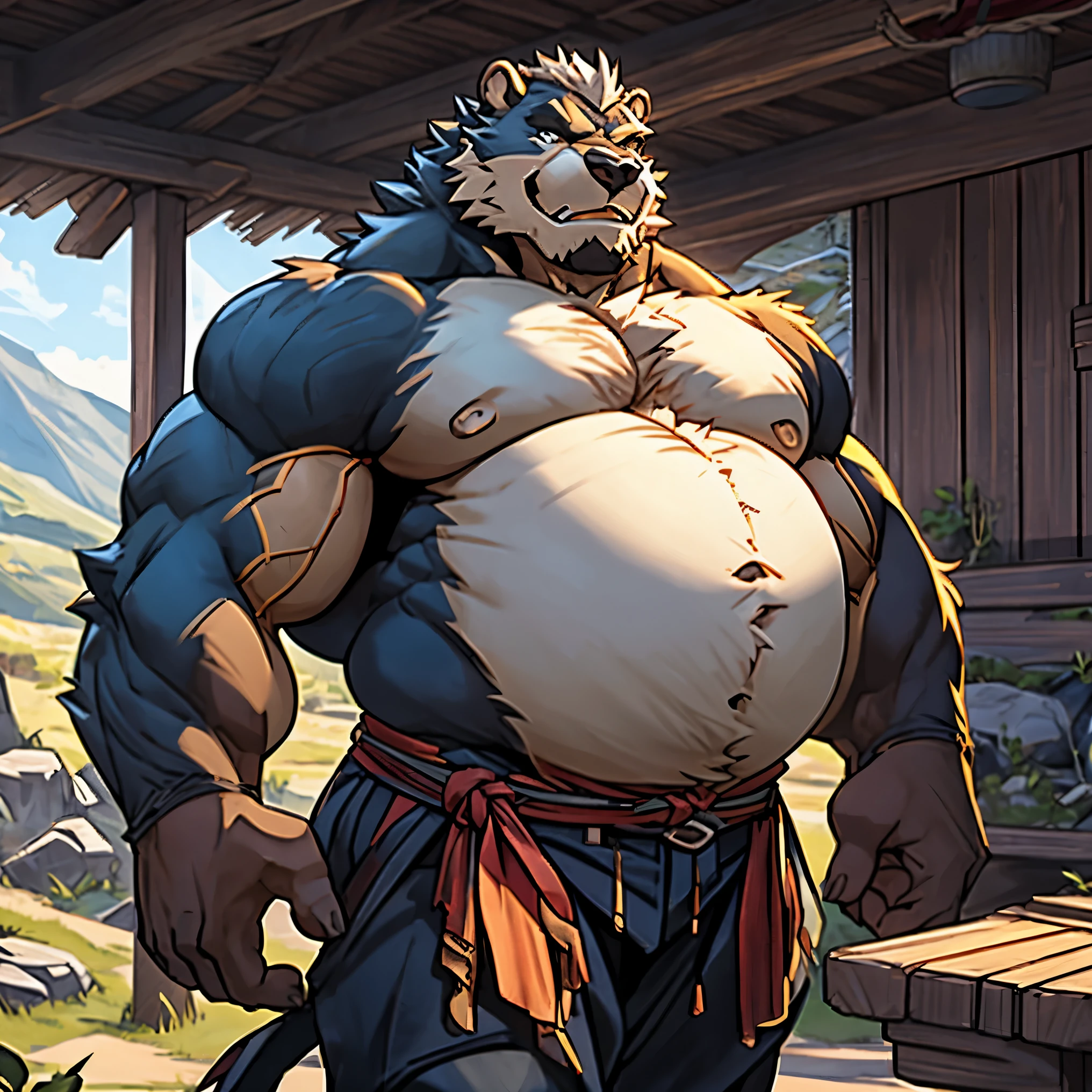 Alone, ORCBEAR, Male, muscle, intestinal muscle, big belly, calnçan, large, Male mature, old.