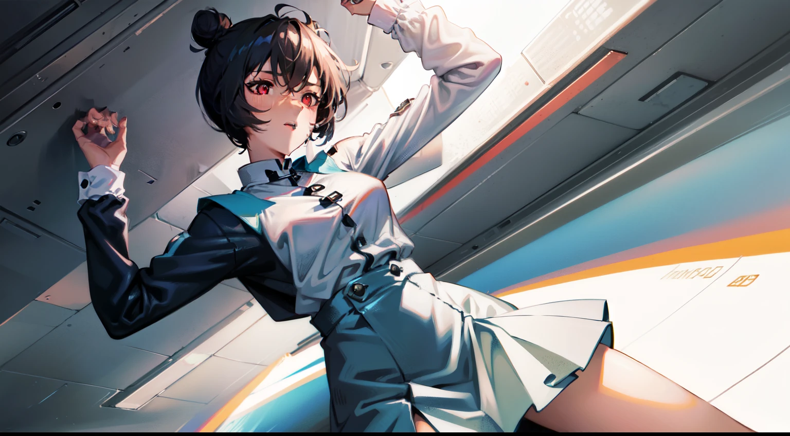 tomboy character, best quality, masterpiece, illustration, 1girl, dark hair, dark skinned, hair bun, tomboy, dynamic pose,