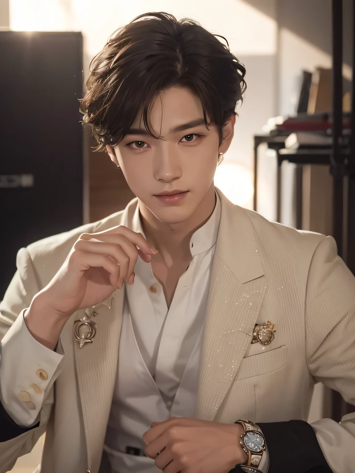 sunghoon 、noble as a prince、Photorealsitic, 8K full body portrait, a handsome, a 20-year-old man, detailed face、Super handsome、ideal junior、perfect face、model、Idol、korean boy、medium hair、Date Day、Look at me and smile、city、meeting、Street fashion、GUCCI、sexy look