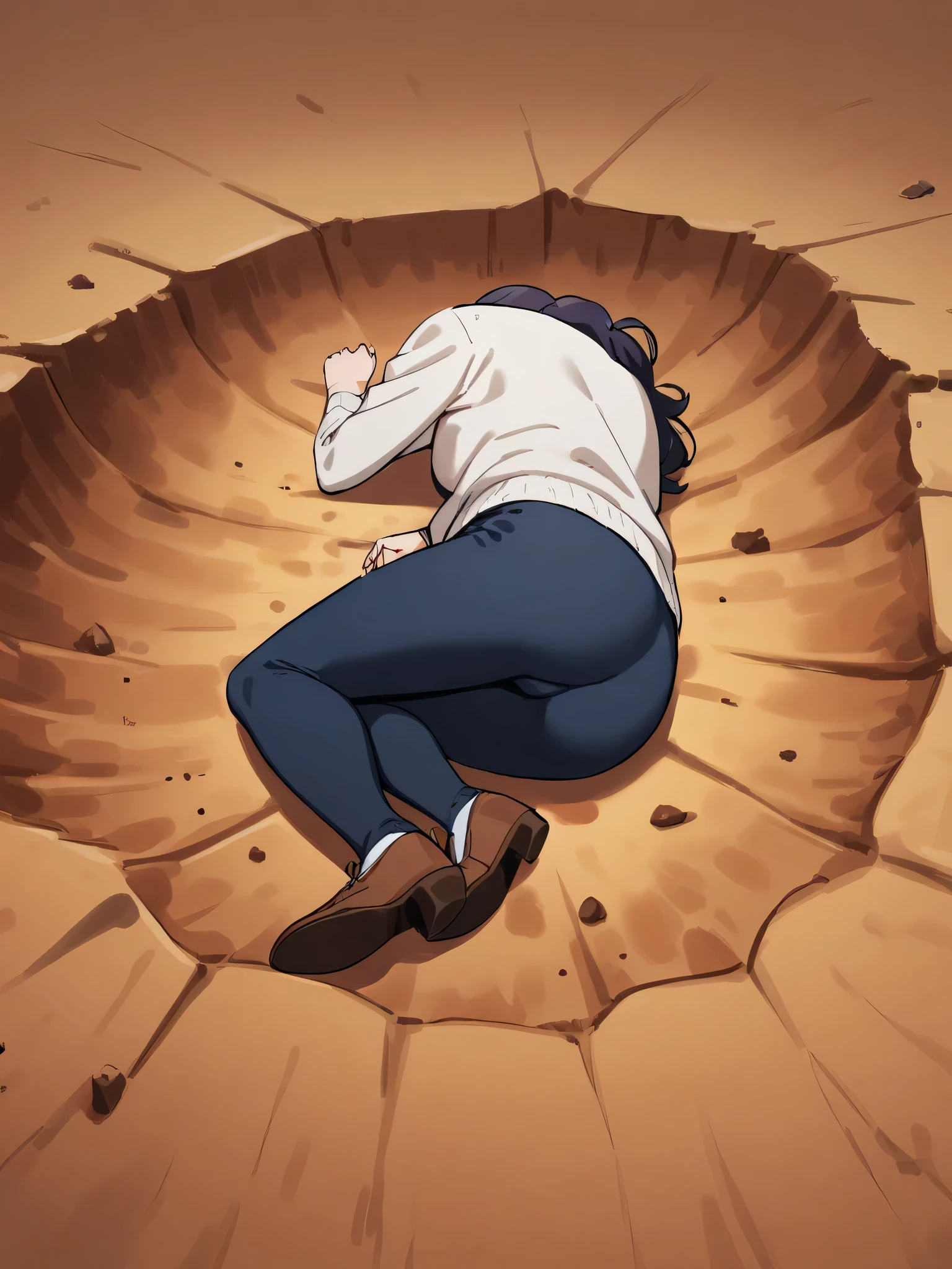 1girl,solo,ail,yamcha pose,on side,crater,, masterpiece,best quality,