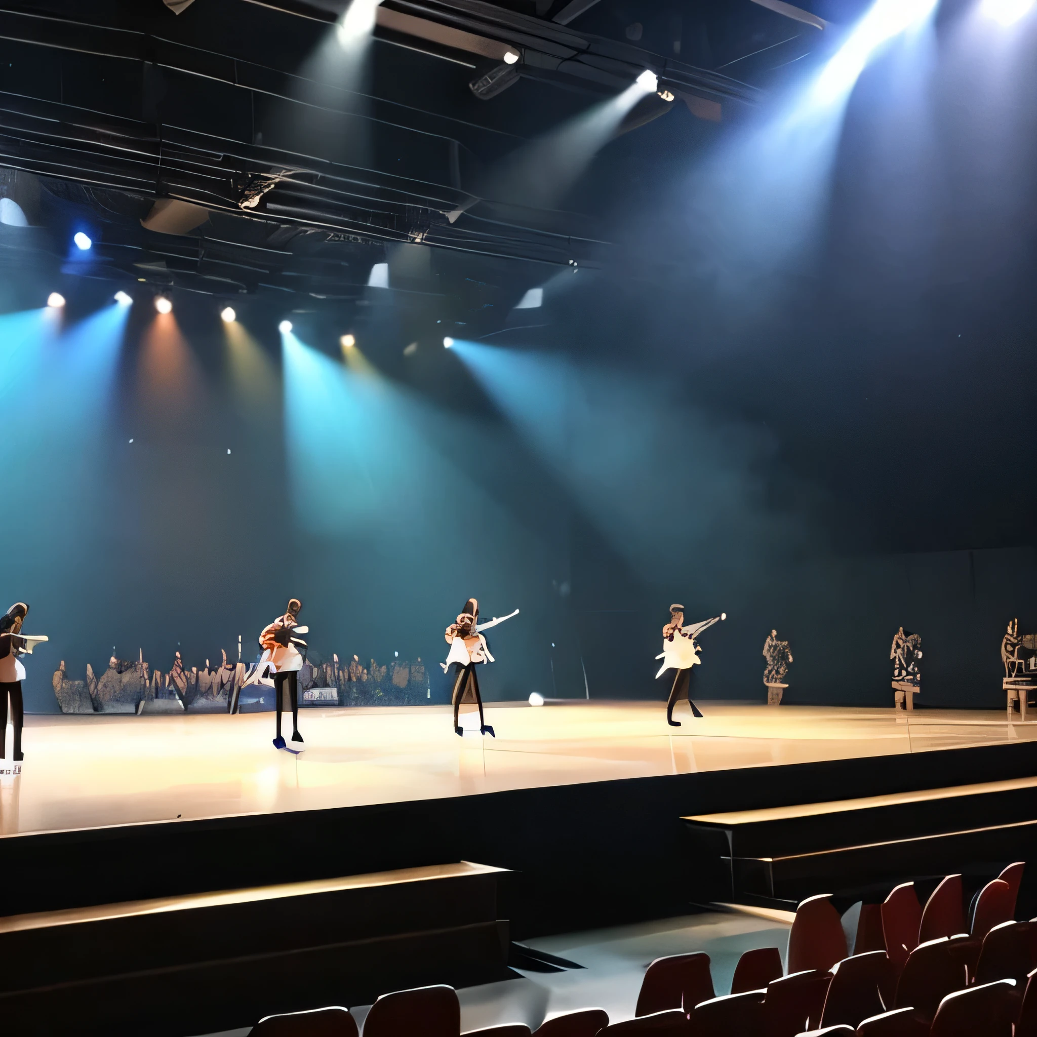 A school gymnasium attended by students aiming to become idols、There is a stage for idols to sing、There's a lot of lighting too、Exercises are also being carried out、There are many stages、((View the stage directly in front of you))