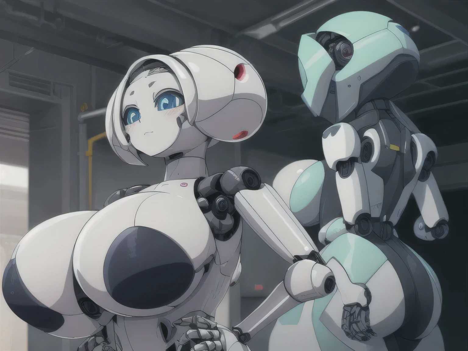 robot girl, humanoid robot, robot joints, huge breasts